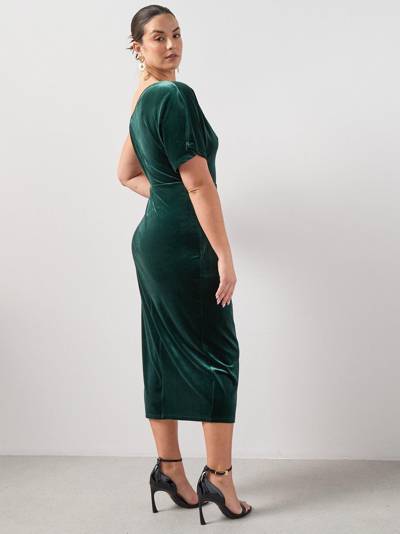 the-very-collection-curve-off-shoulder-velvet-midi-dress-dark-greenstillFront