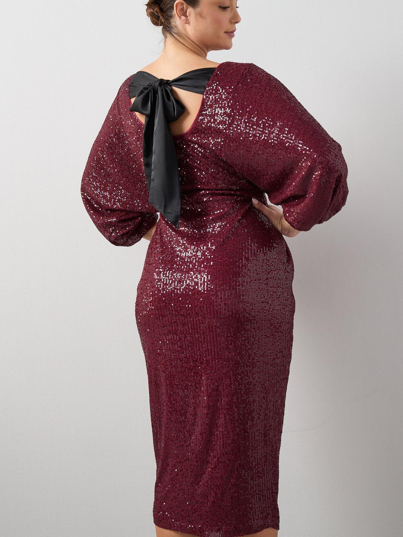 Image 1 of 7 of The Very Collection Curve Bow Back Sequin Midi Dress