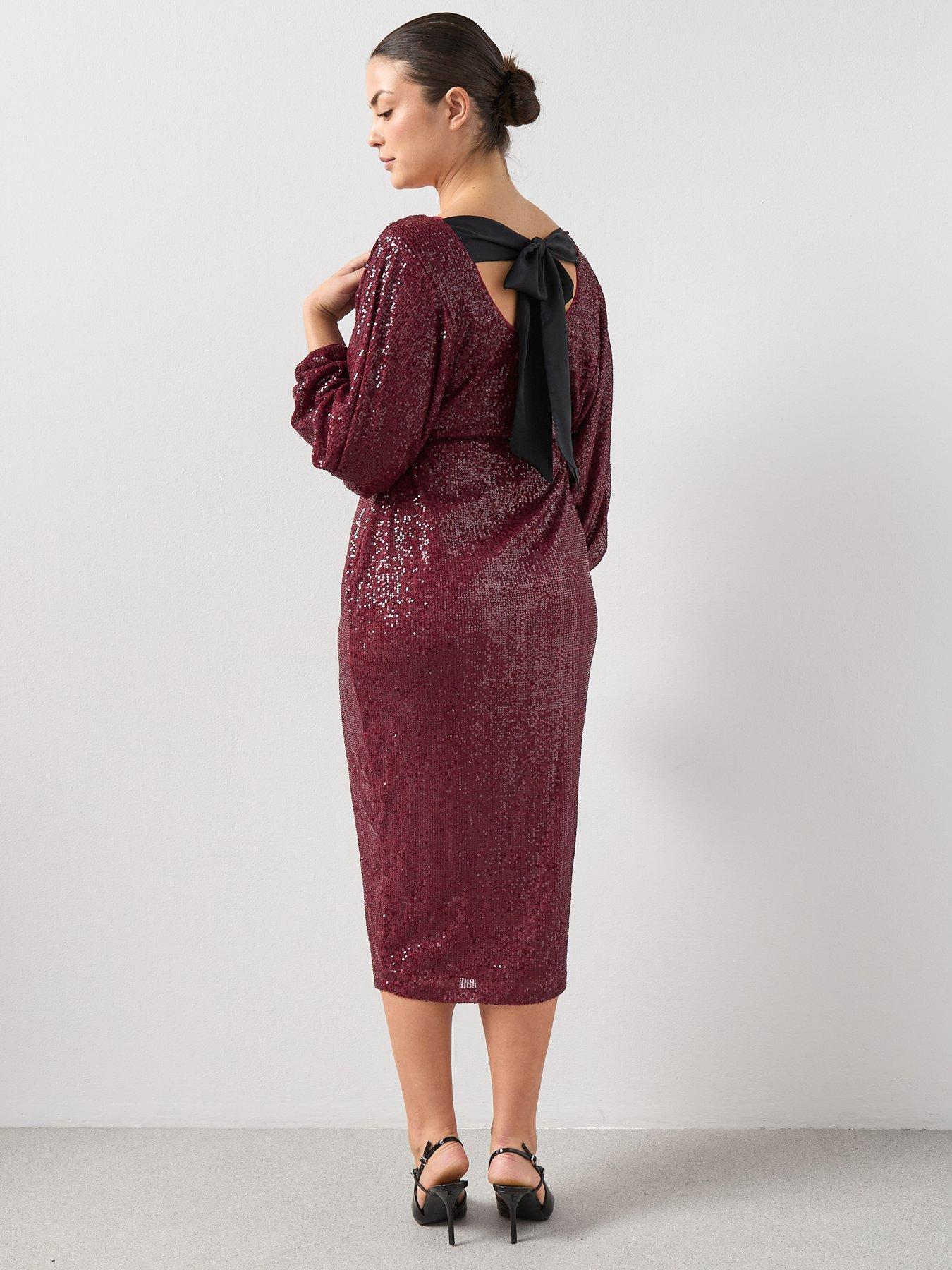 Image 2 of 7 of The Very Collection Curve Bow Back Sequin Midi Dress