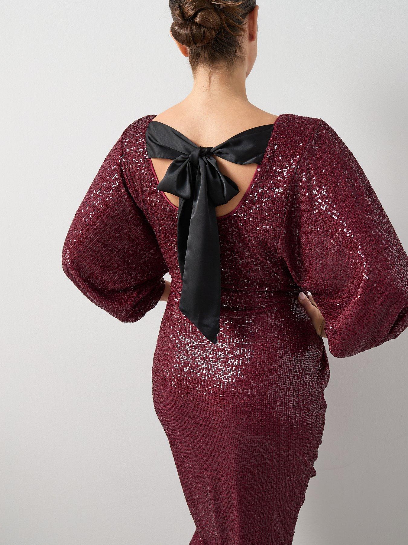 Image 4 of 7 of The Very Collection Curve Bow Back Sequin Midi Dress