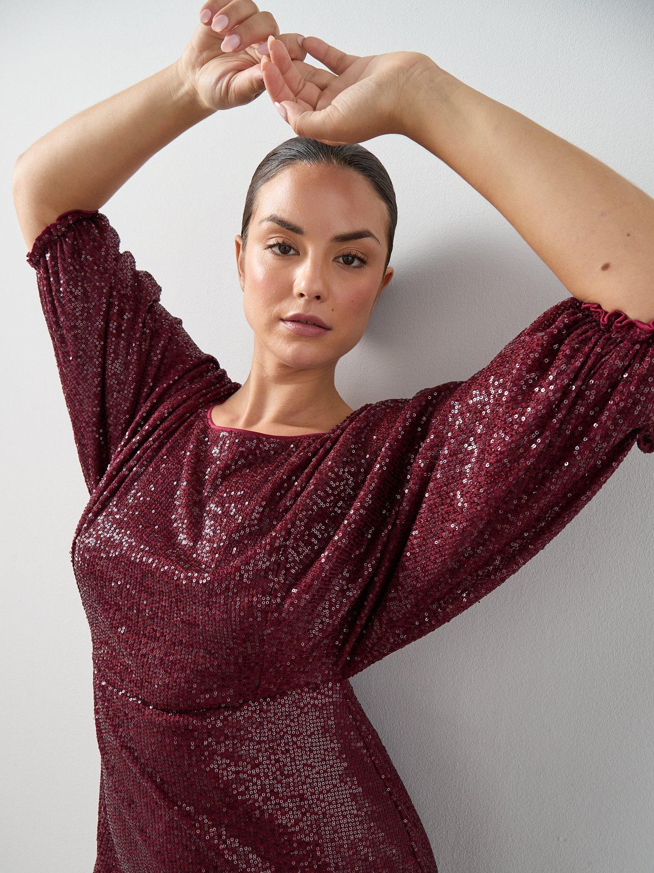 Image 5 of 7 of The Very Collection Curve Bow Back Sequin Midi Dress