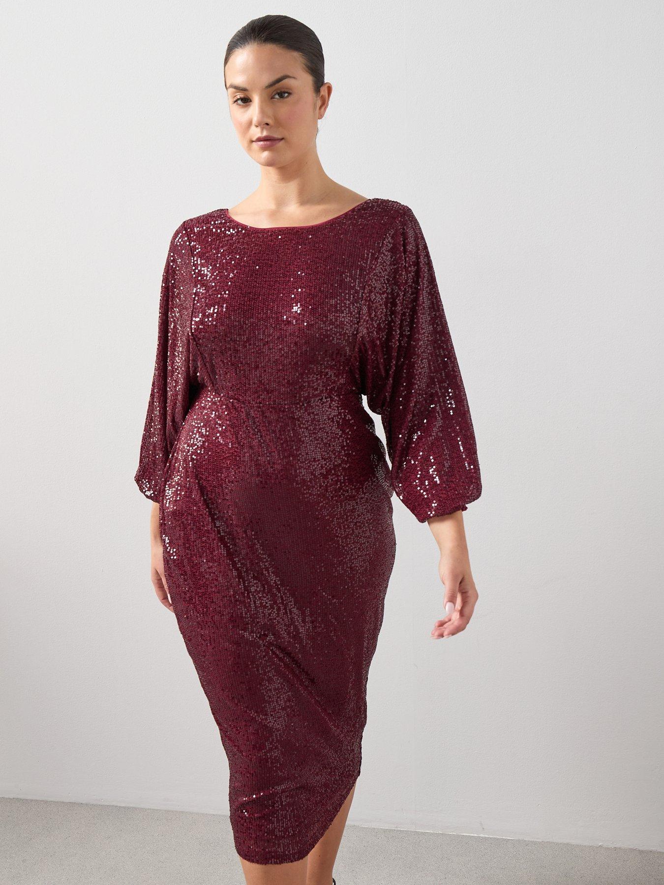 Image 6 of 7 of The Very Collection Curve Bow Back Sequin Midi Dress