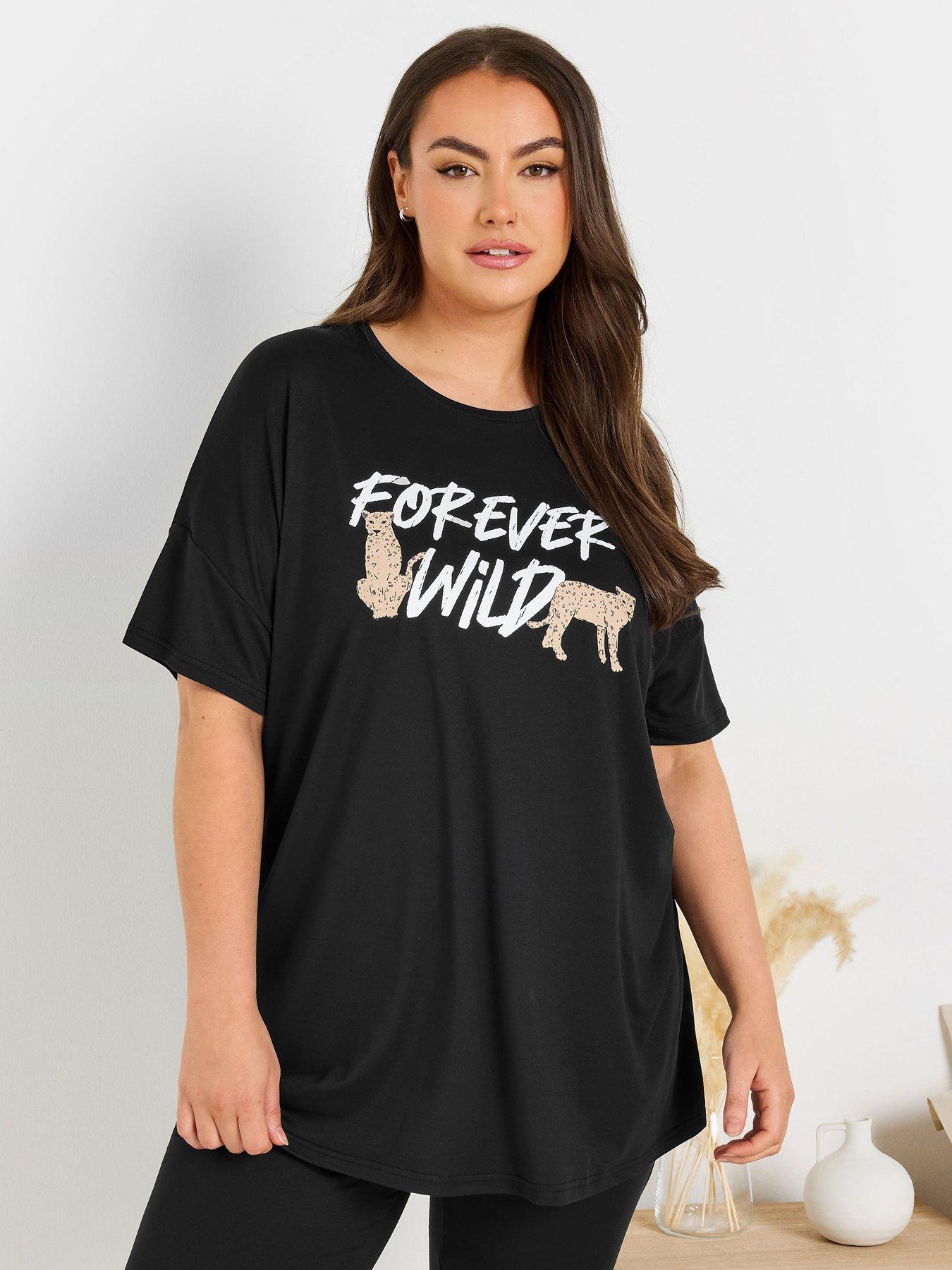 Image 1 of 4 of Yours Curve Forever Wild Sleep T-Shirt - Black