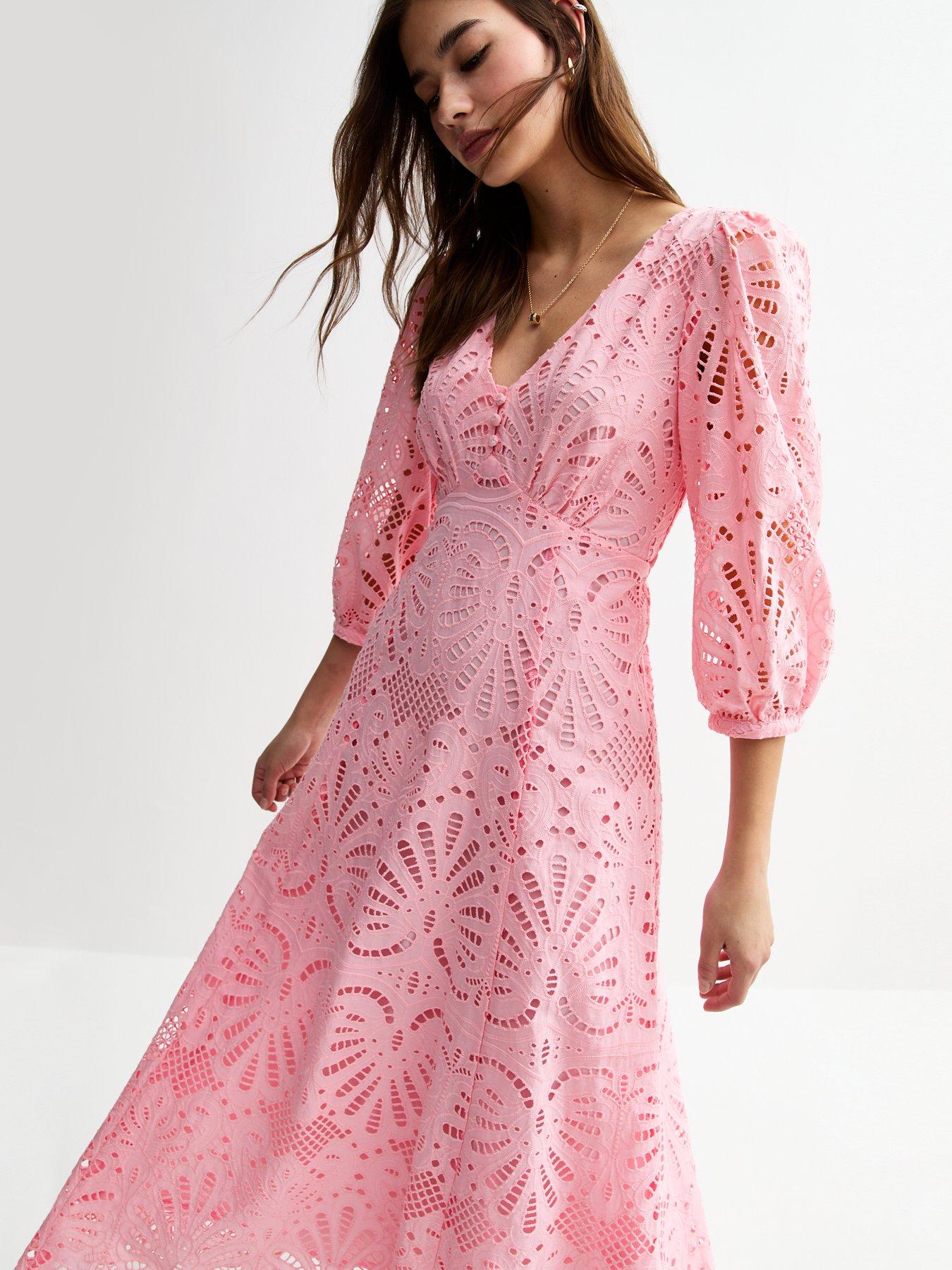 New Look Broderie Anglaise Midi Dress Pink Very Ireland