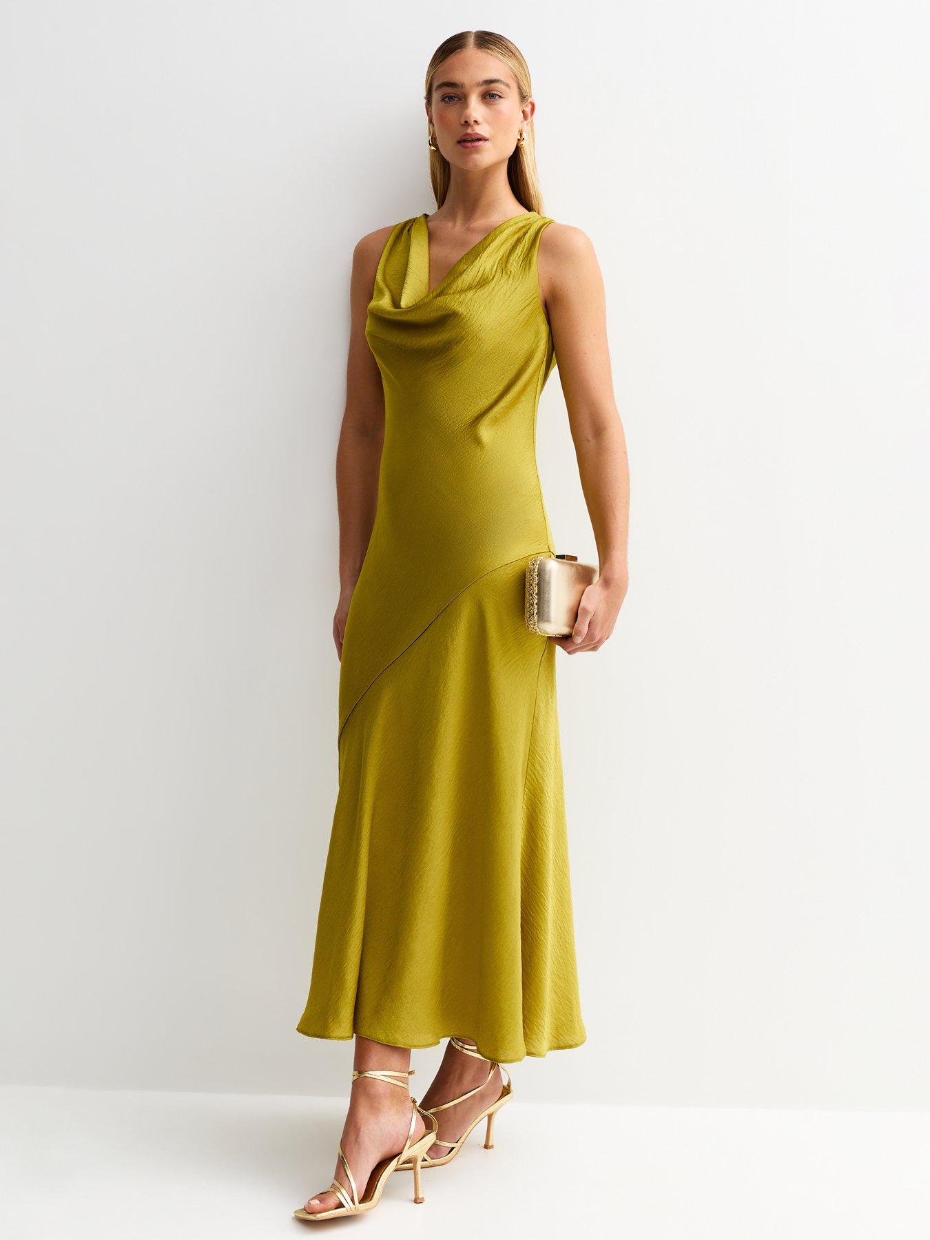 Image 1 of 6 of New Look Cowl Neck Midaxi Dress - Green