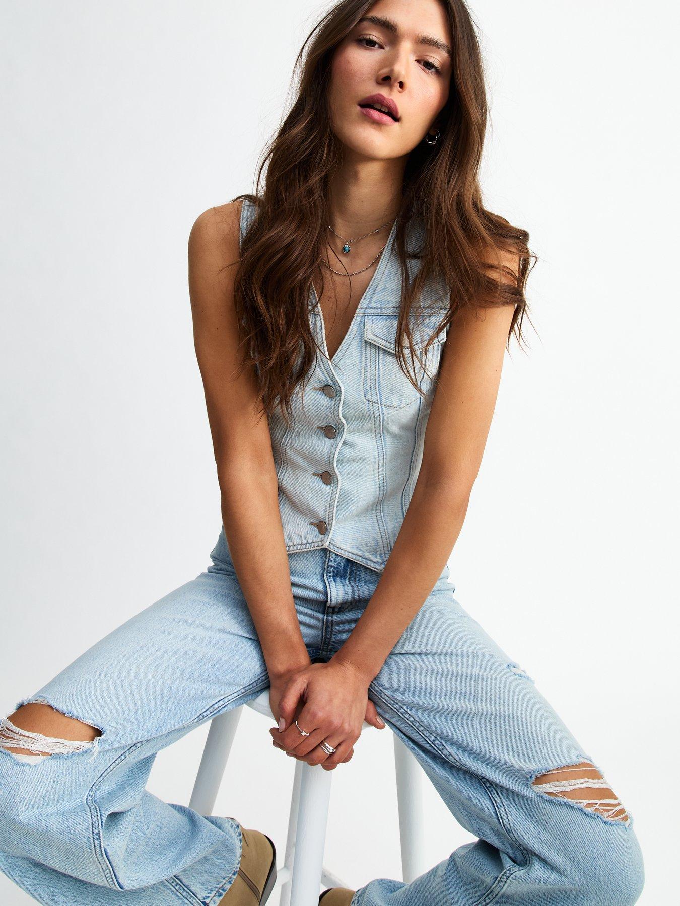 Image of New Look Light Blue Denim Buttoned Waistcoat