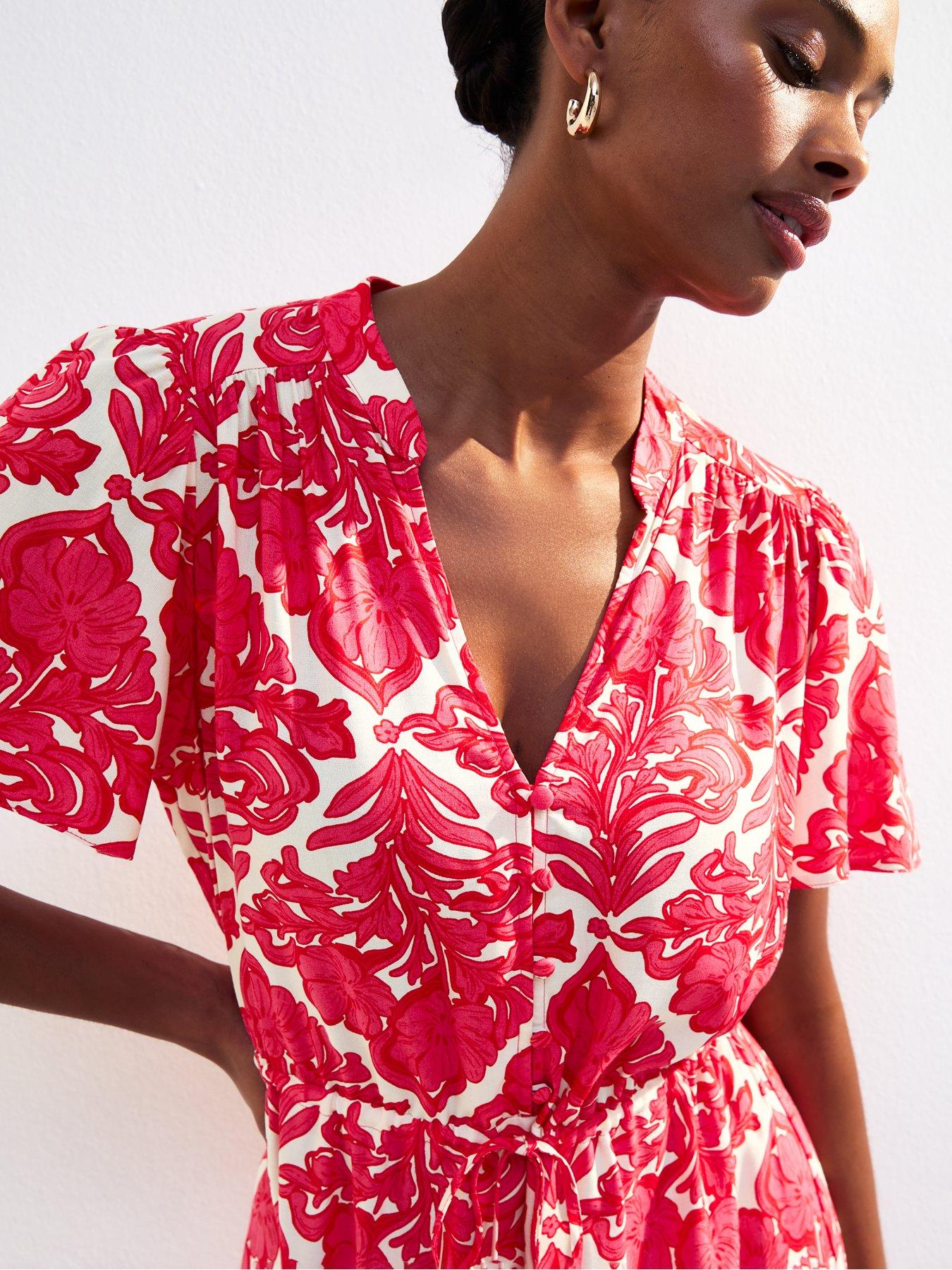 Image 5 of 6 of New Look Tile Print Drawstring Midi Shirt Dress - Pink