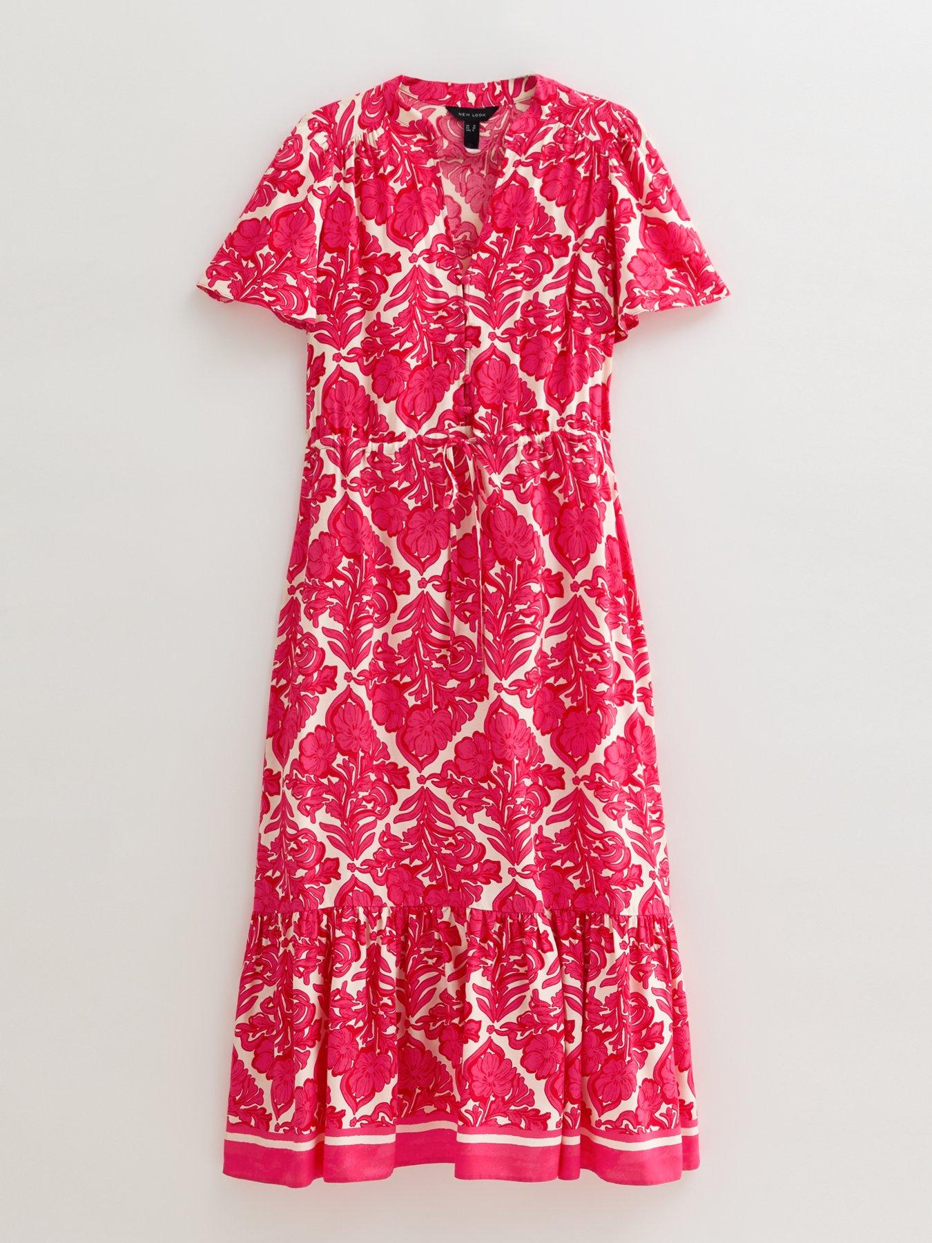 Image 6 of 6 of New Look Tile Print Drawstring Midi Shirt Dress - Pink
