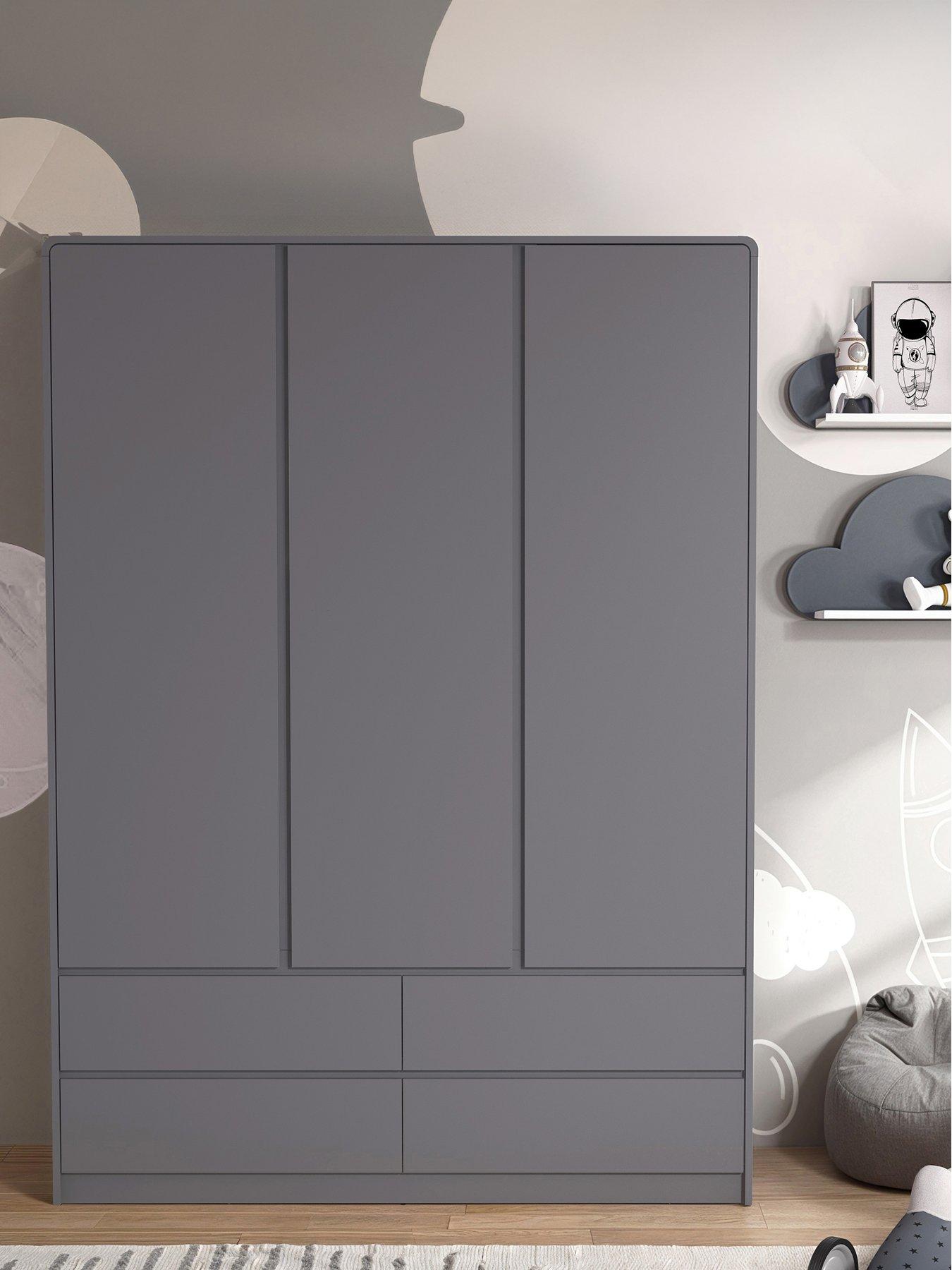 Very Home Bailey Kids 3 Door, 4 Drawer Wardrobe - Grey - FSC® Certified