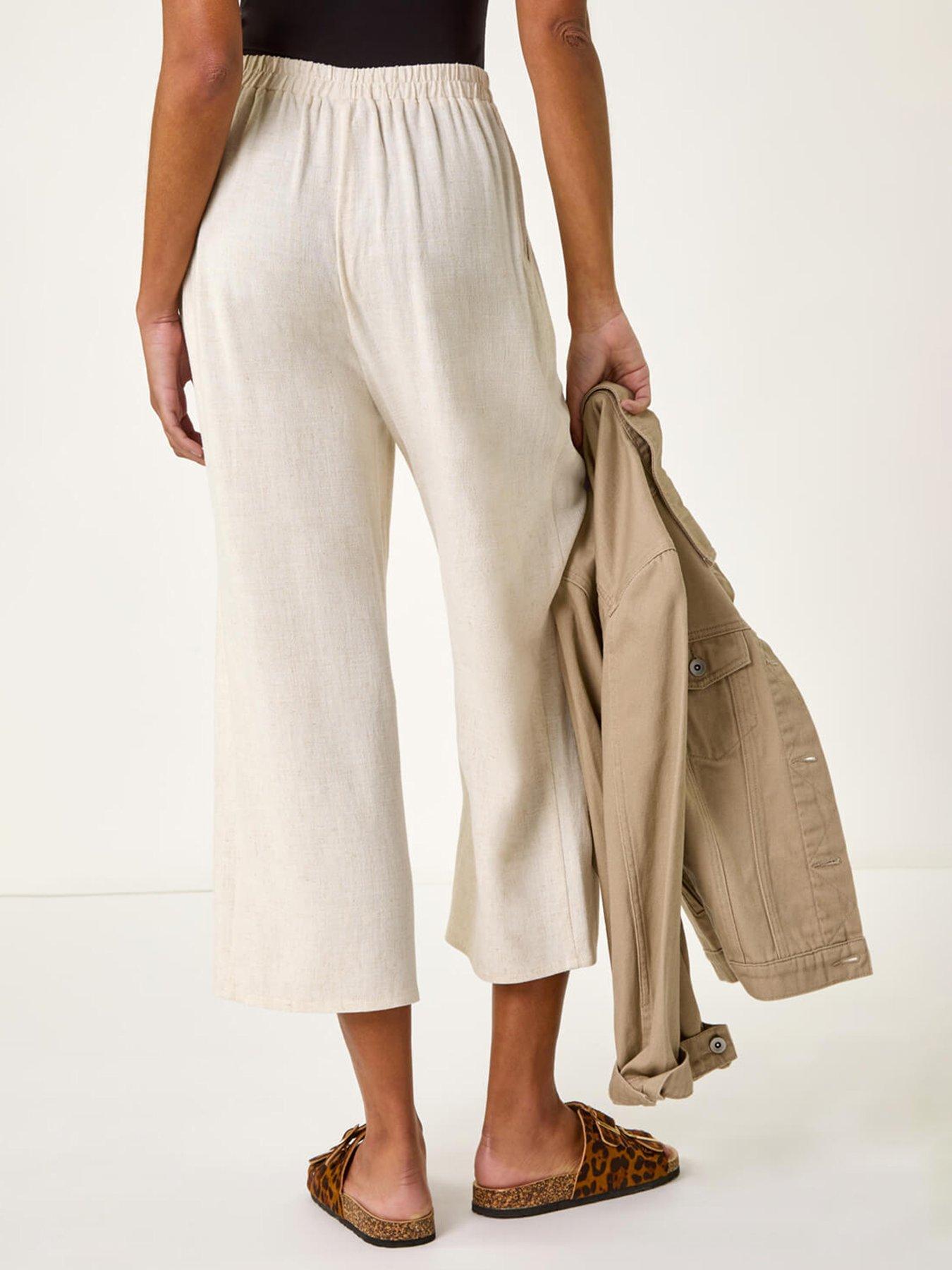Image 2 of 5 of Roman Cropped Linen Trouser - Tan