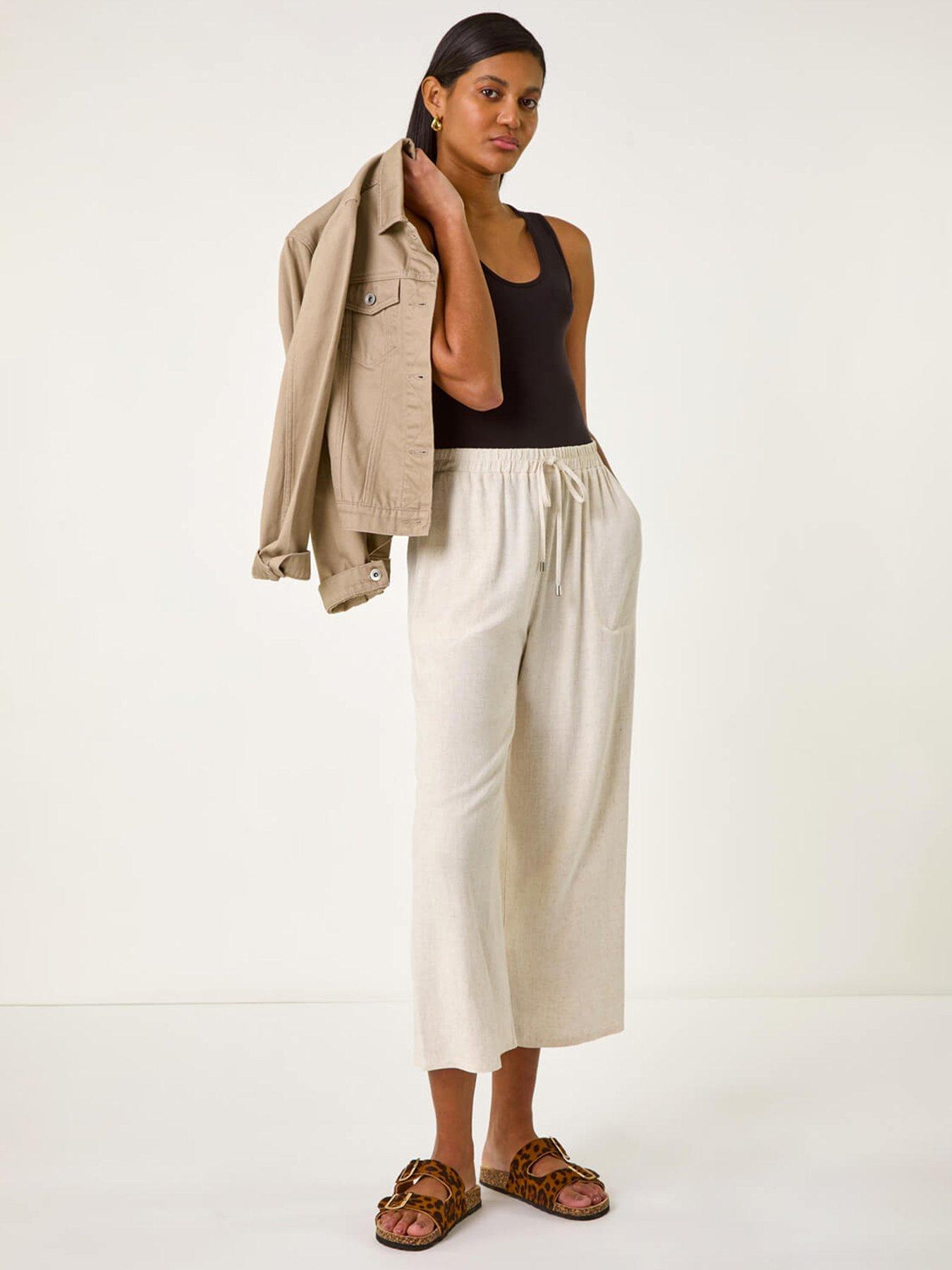 Image 4 of 5 of Roman Cropped Linen Trouser - Tan
