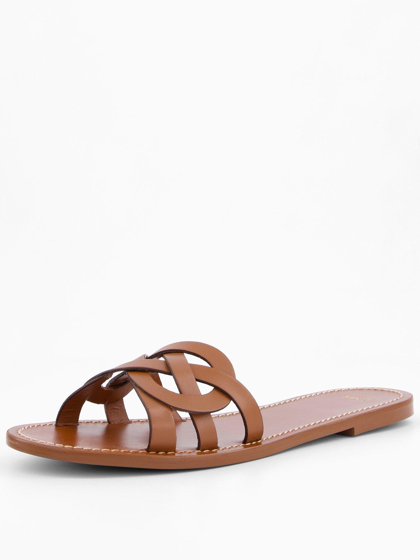 Image of Mango Leather Sandals With Intertwined Strap - Brown