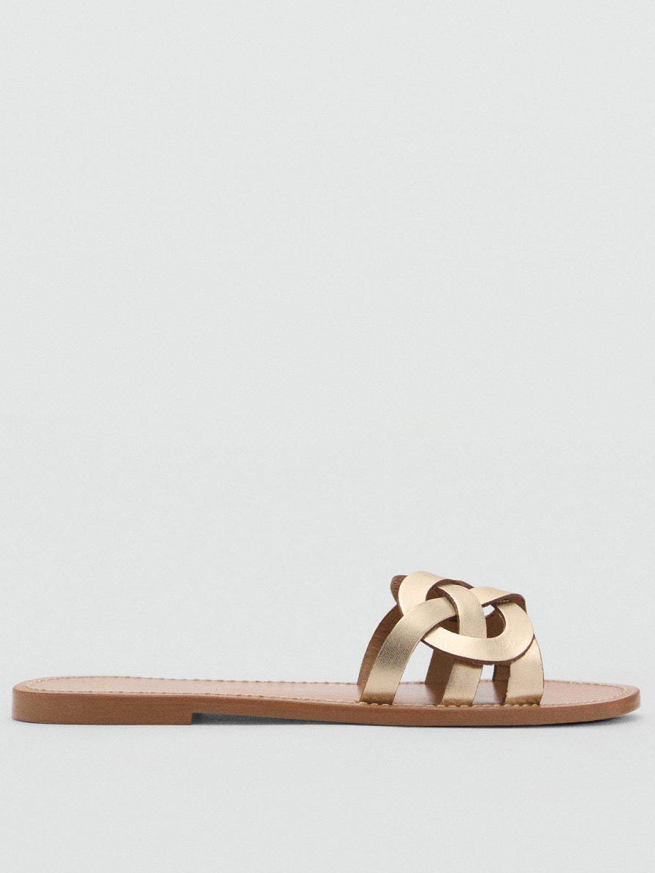 mango-leather-sandals-with-intertwined-strap-goldfront