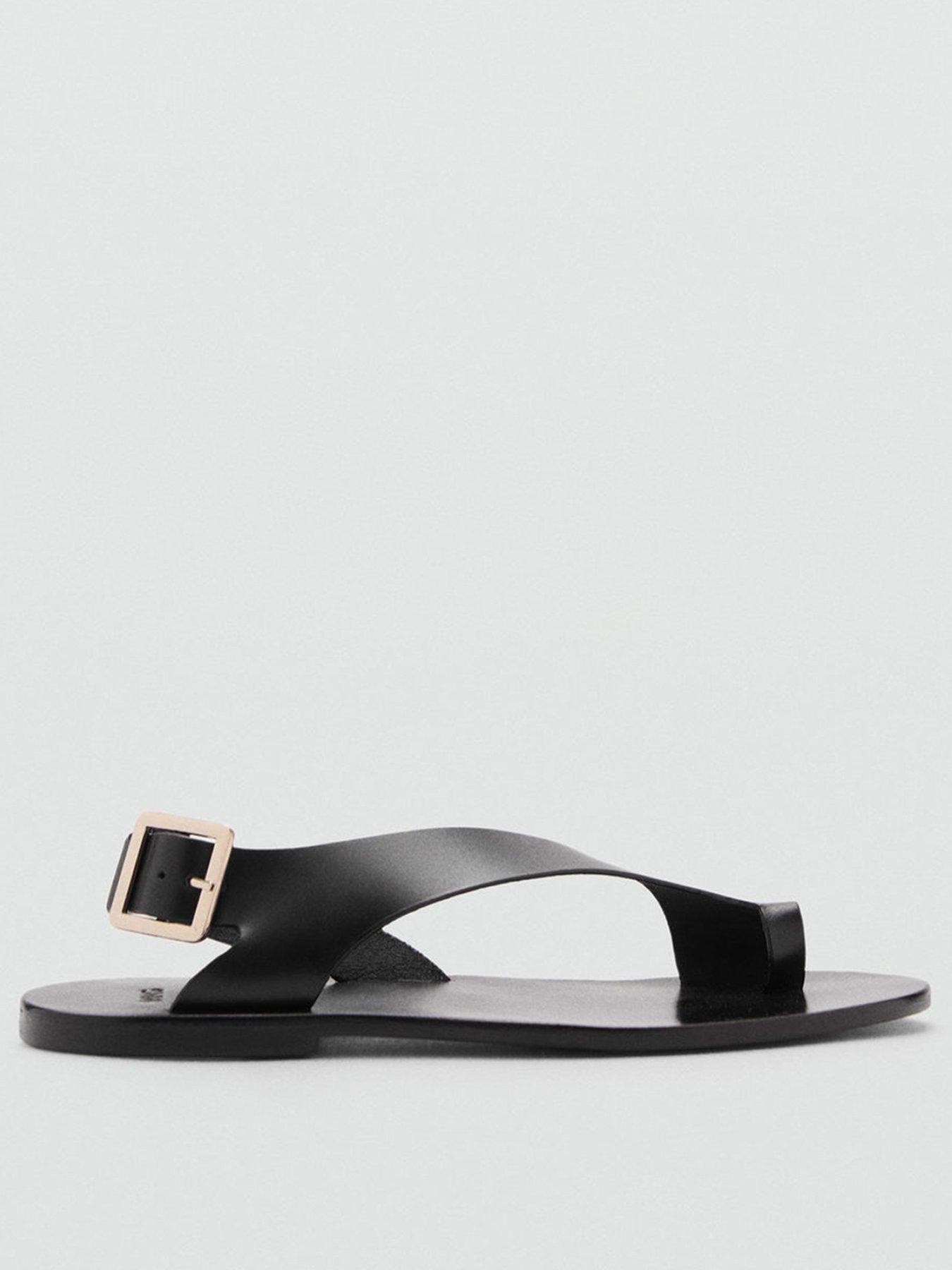 Image of Mango Leather Sandals With Cross Strap - Black