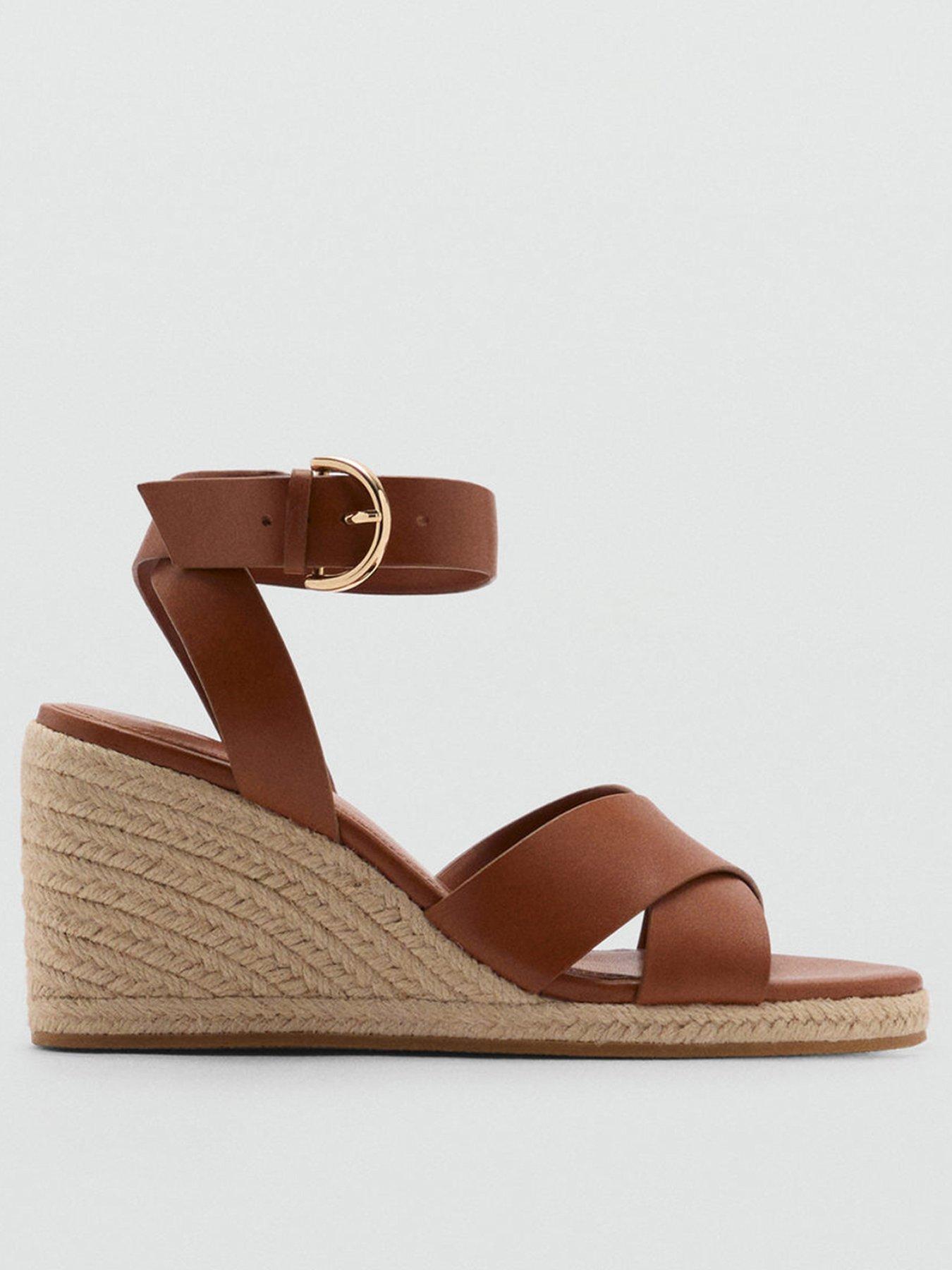 Image 1 of 4 of Mango Wedge Sandal With Crisscross Straps - Brown