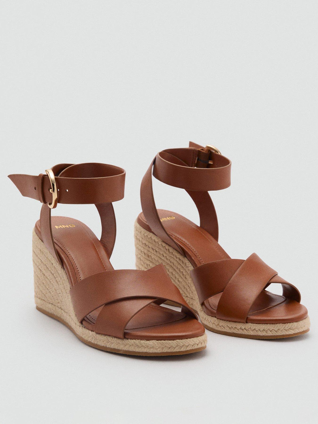 Image 2 of 4 of Mango Wedge Sandal With Crisscross Straps - Brown