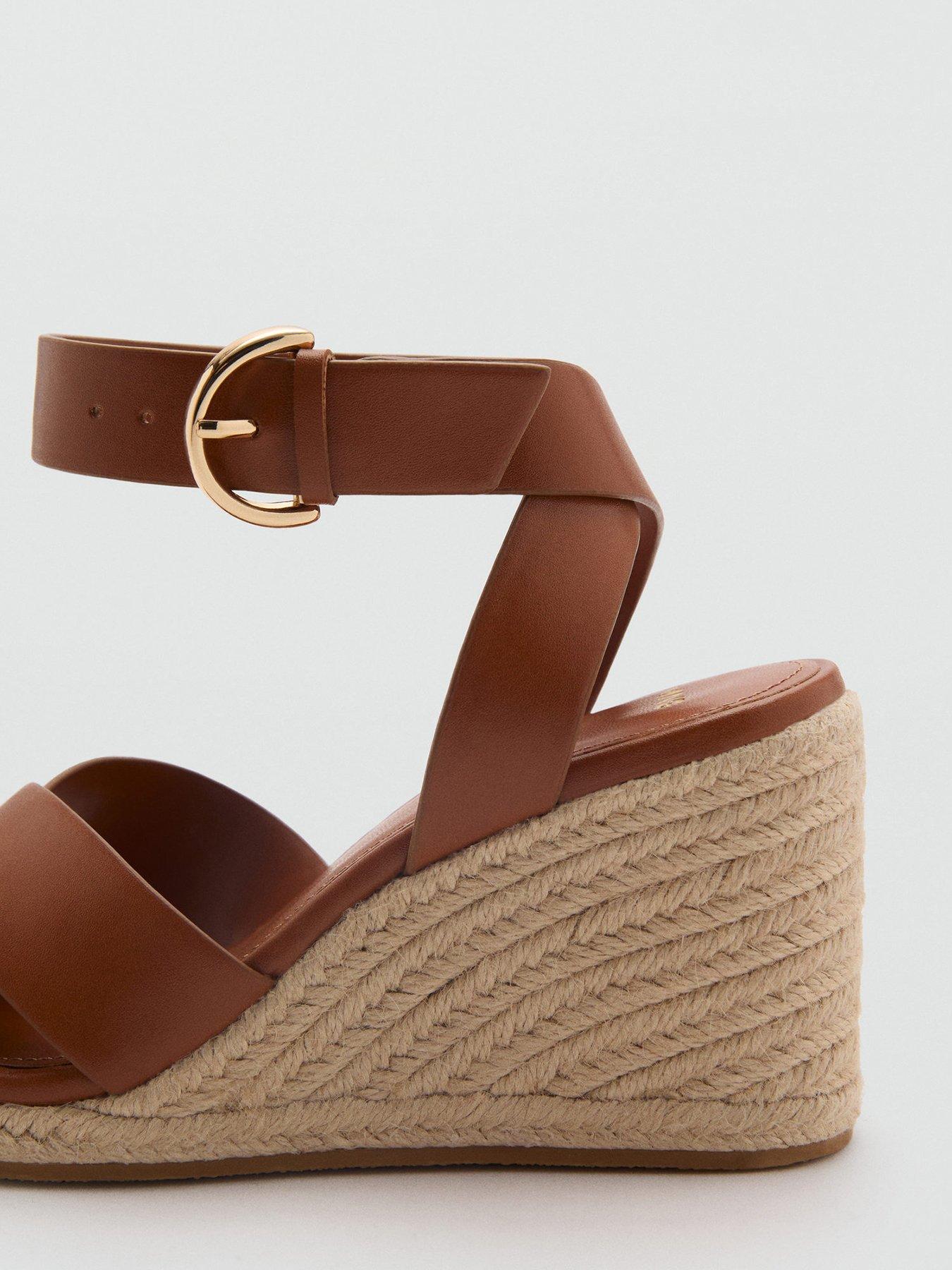 Image 3 of 4 of Mango Wedge Sandal With Crisscross Straps - Brown
