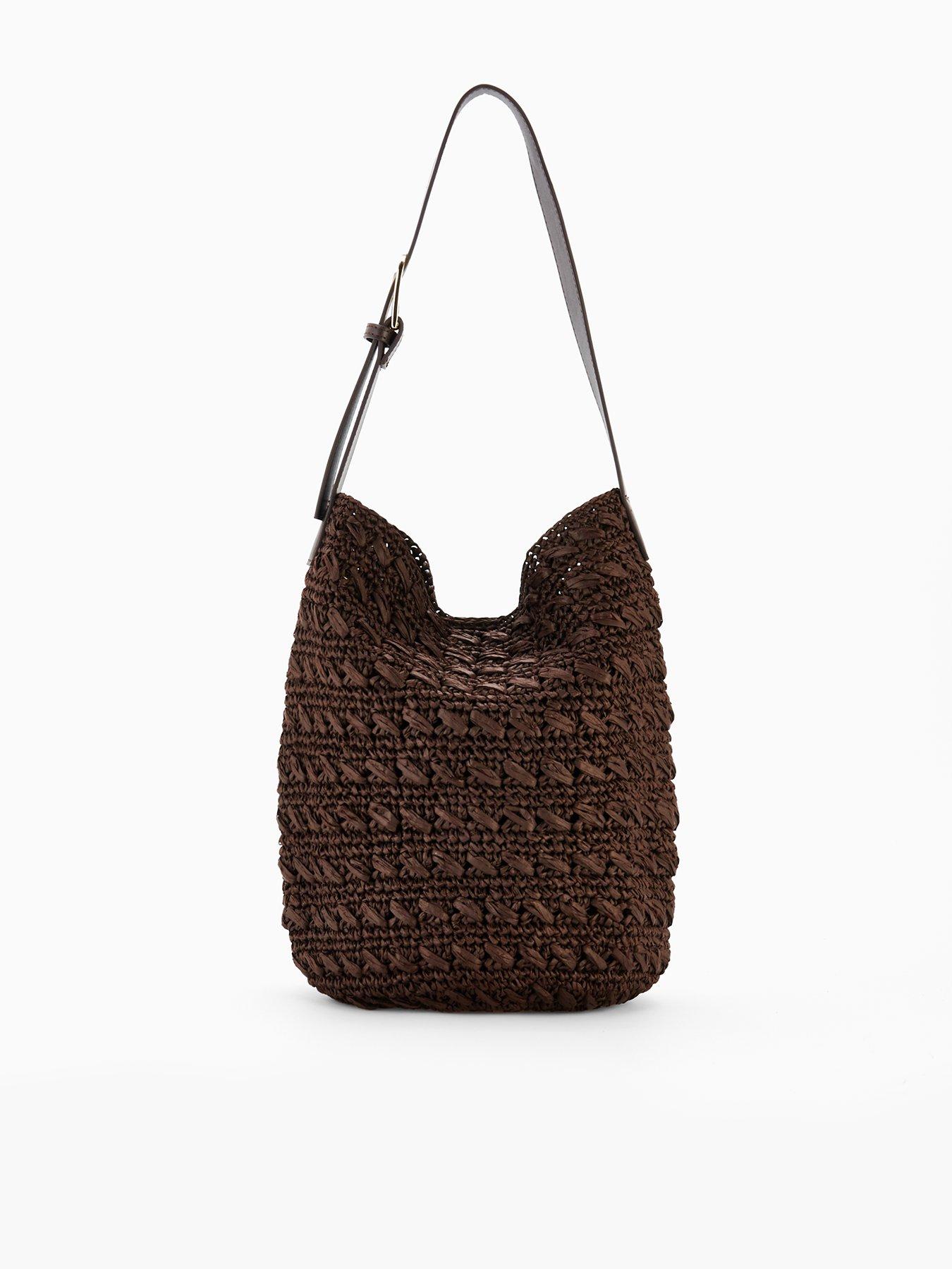 Image 1 of 5 of Mango Natural Fibre Shoulder Bag - Brown