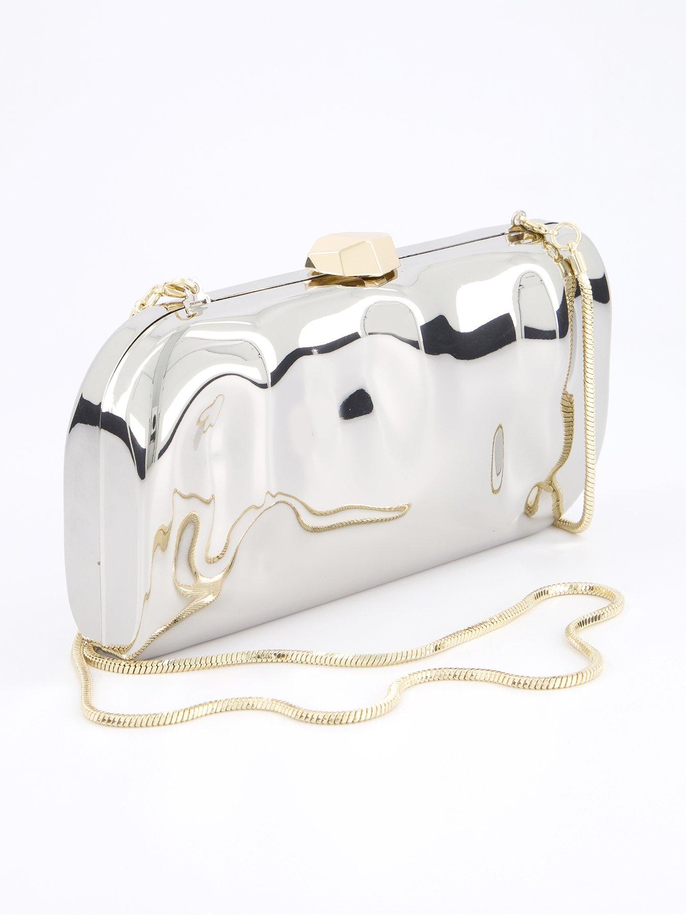 Image 1 of 5 of Mango Chain Clutch Bag - Silver