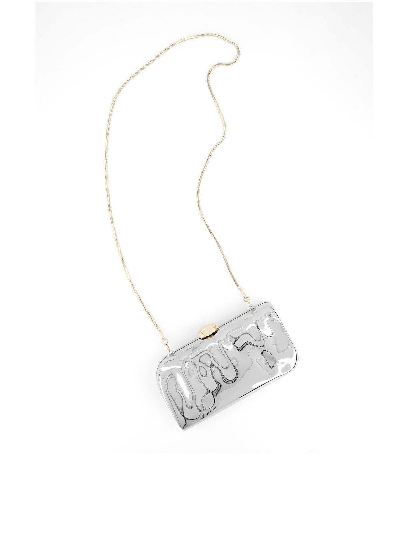 Image 3 of 5 of Mango Chain Clutch Bag - Silver