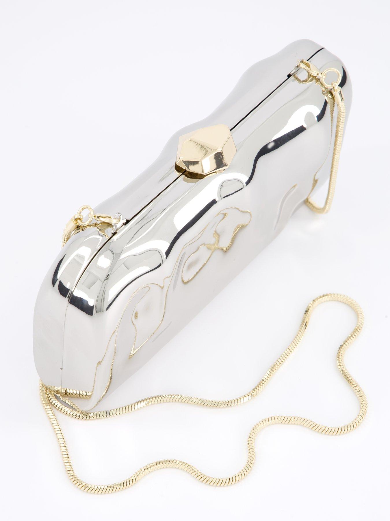 Image 4 of 5 of Mango Chain Clutch Bag - Silver