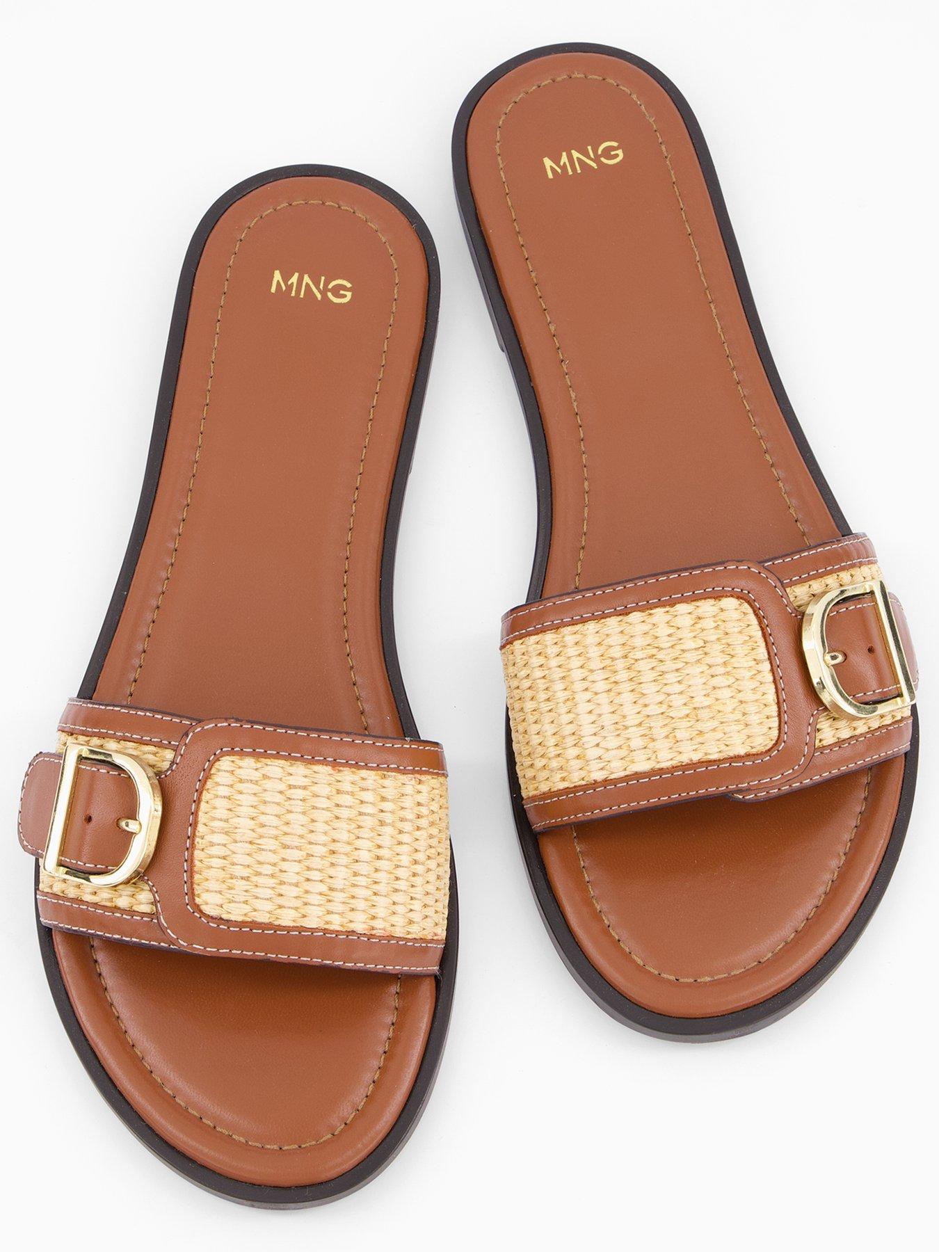 mango-raffia-leather-blend-sandals-with-buckle-brownoutfit