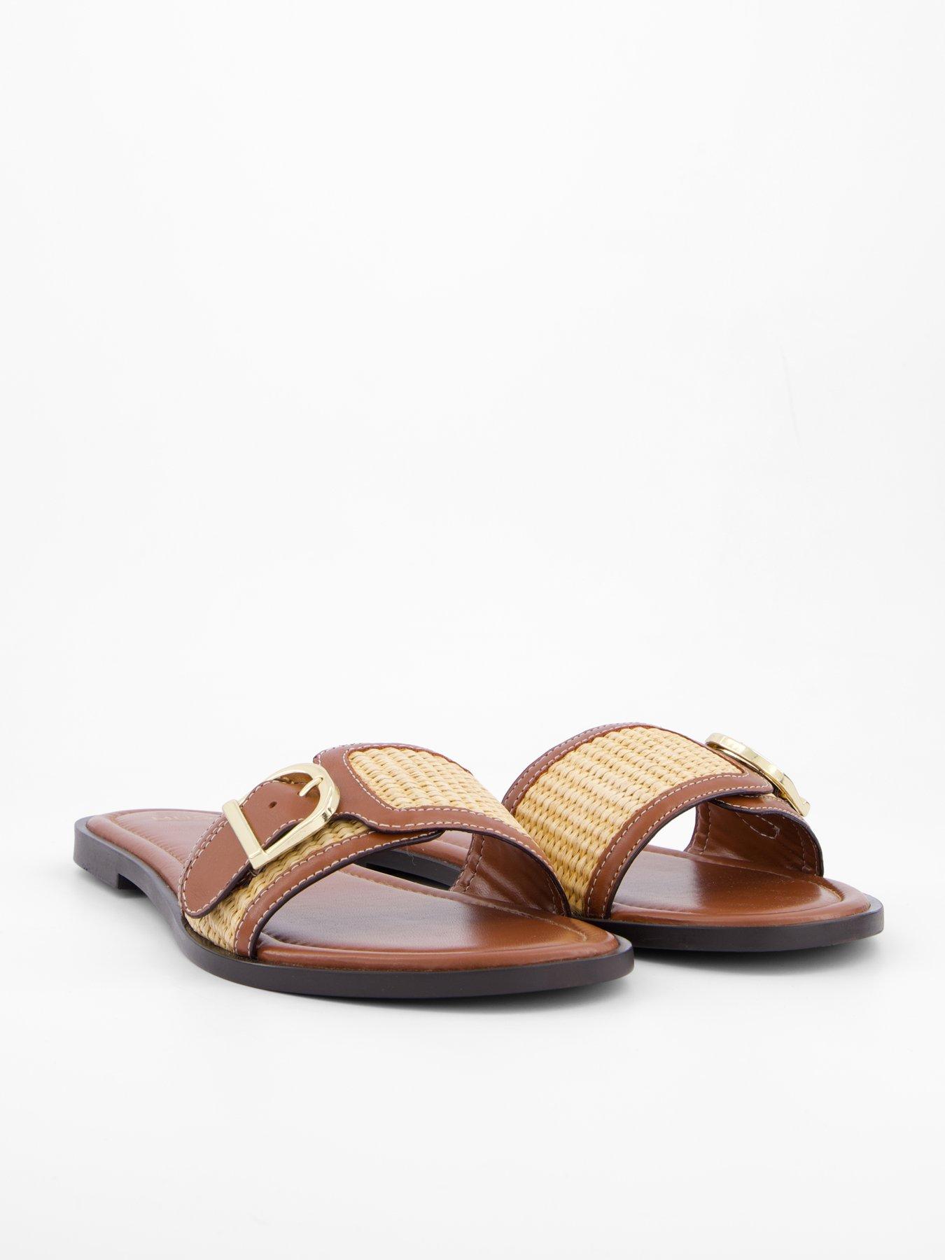 Image 5 of 6 of Mango Raffia Leather-Blend Sandals With Buckle - Brown