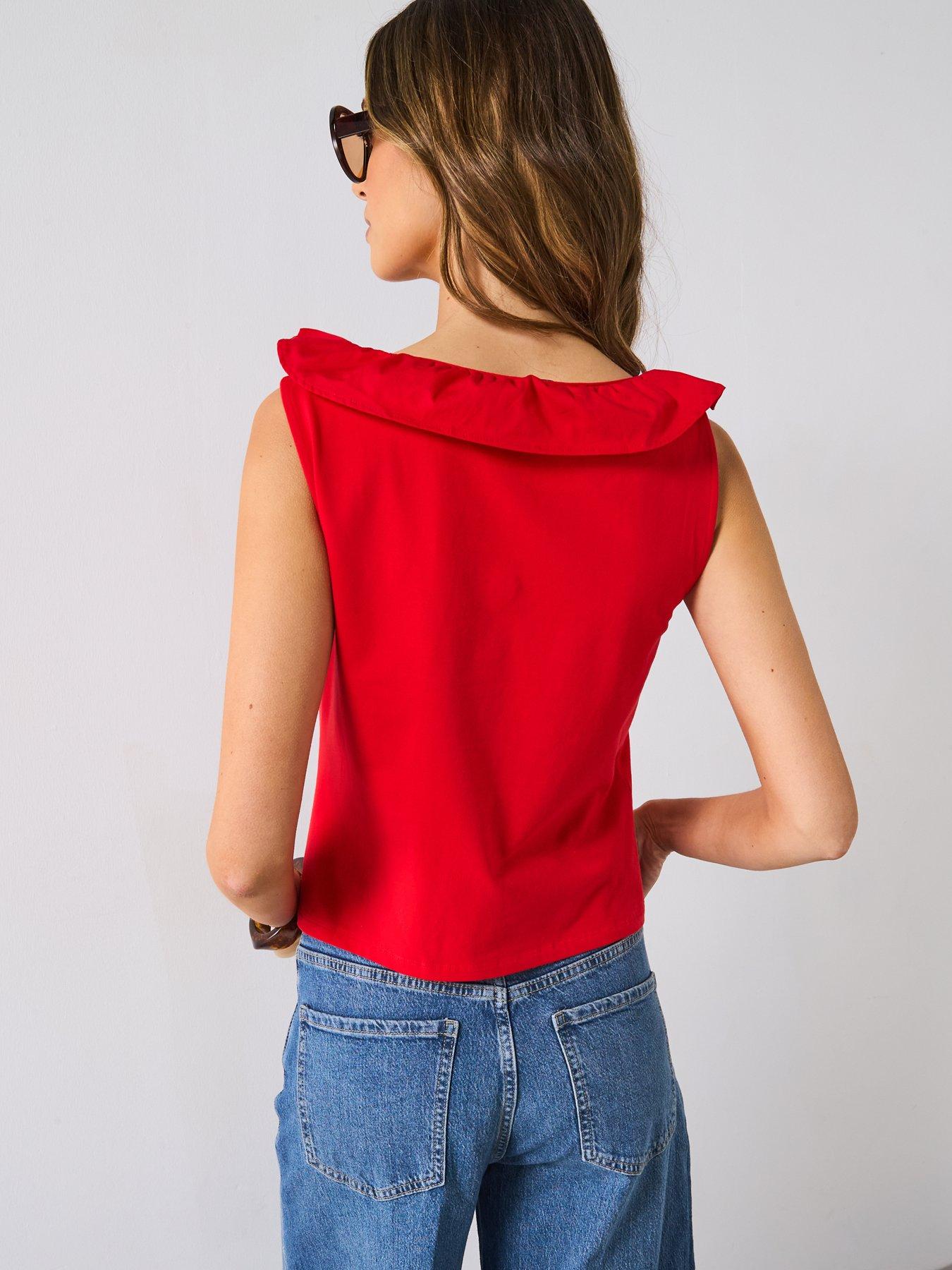 Image 2 of 6 of Mango Cotton Top With Ruffles - Red