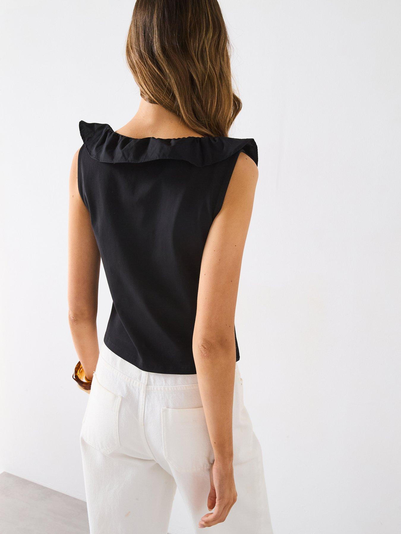 Image 2 of 6 of Mango Cotton Top With Ruffles - Black