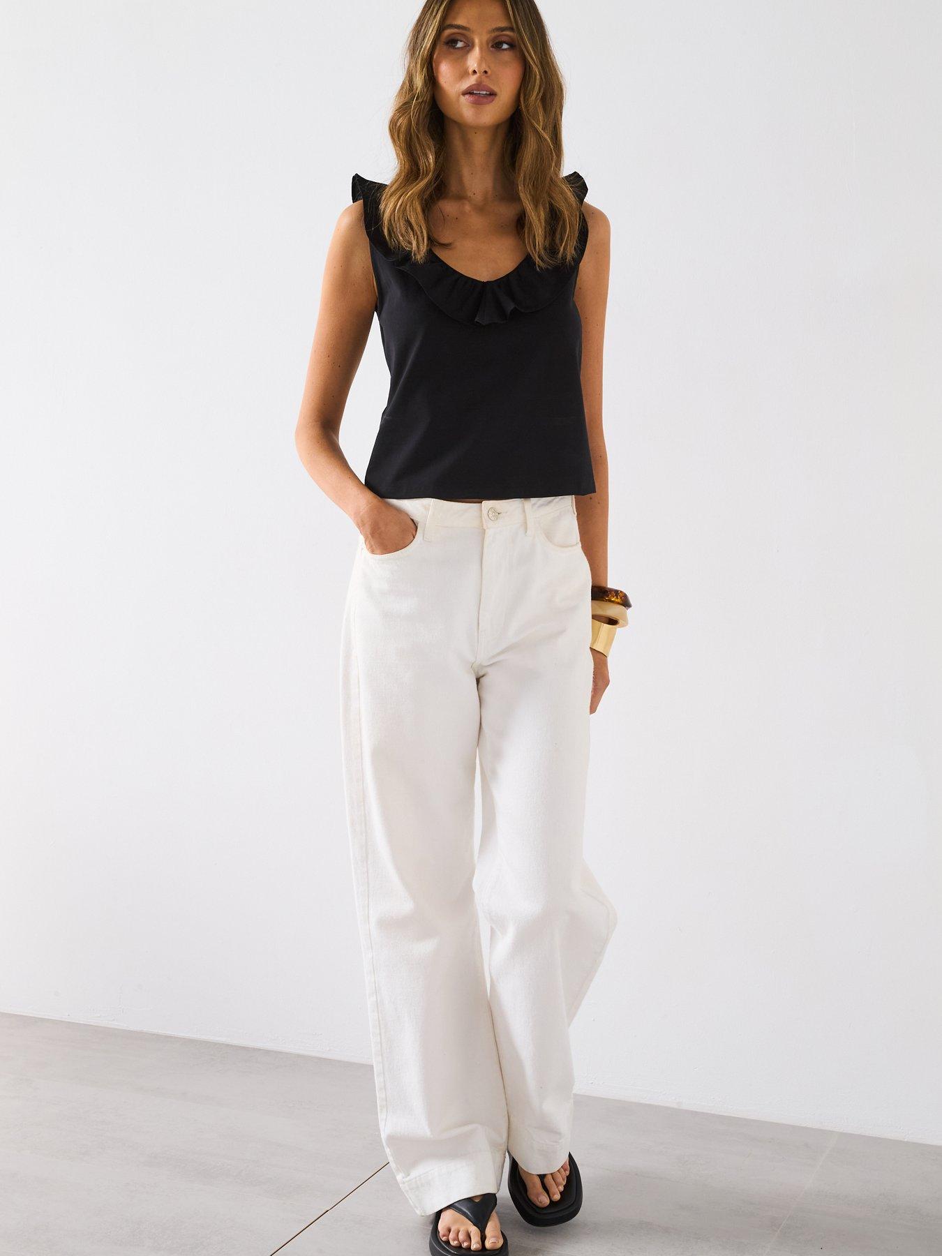 Image 3 of 6 of Mango Cotton Top With Ruffles - Black