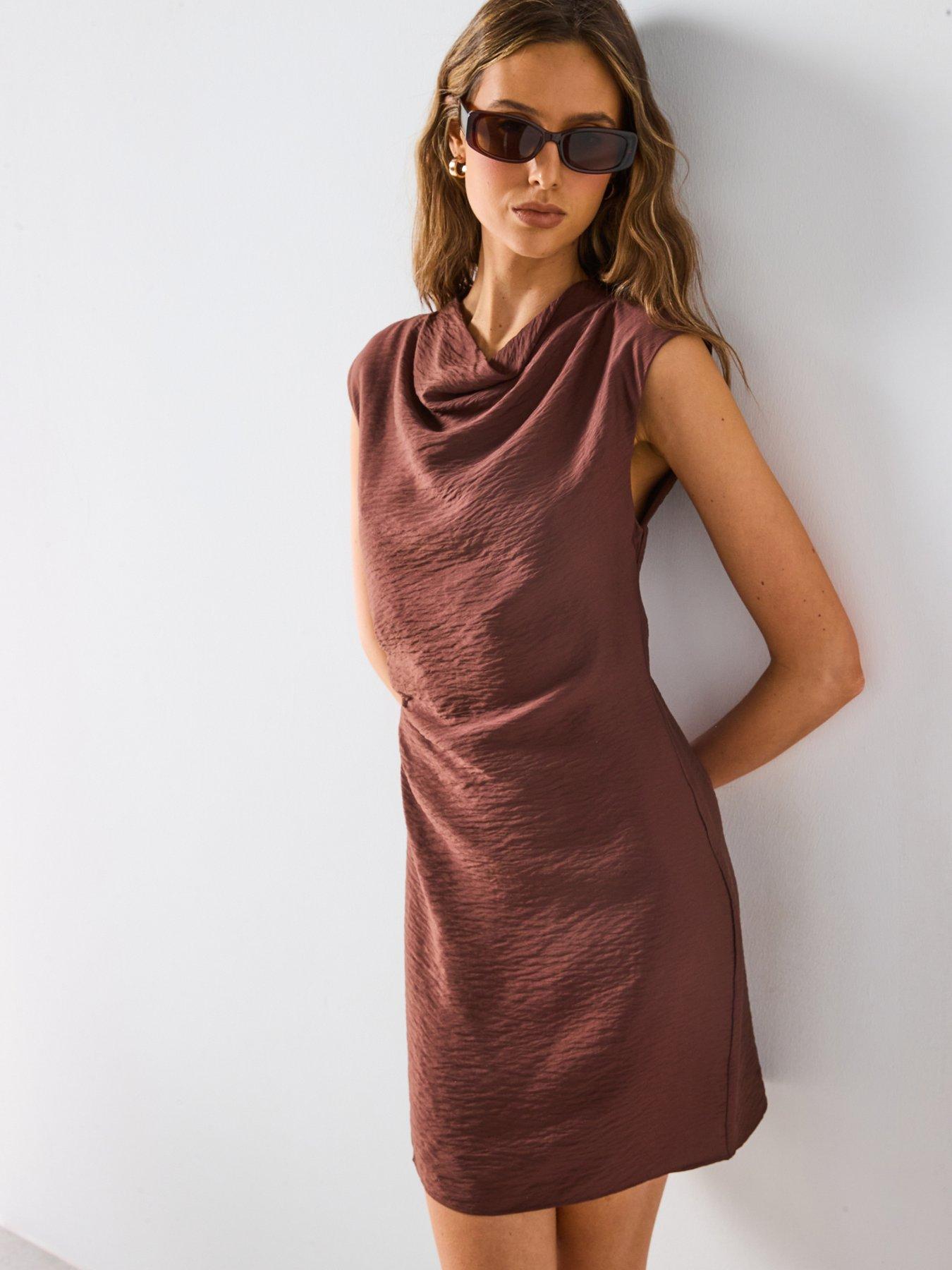 Image of Mango Draped Texture Dress - Brown