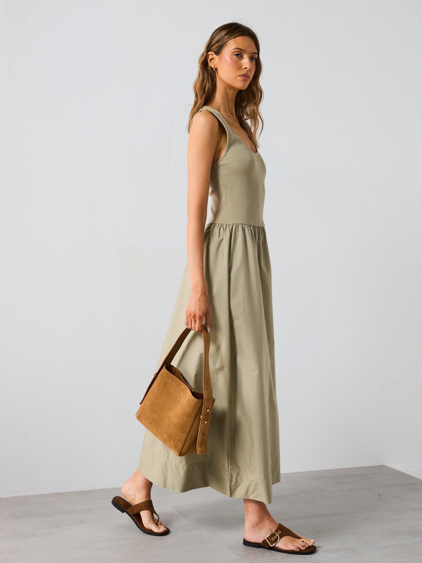 mango-flared-dress-in-combined-fabric-khakiback