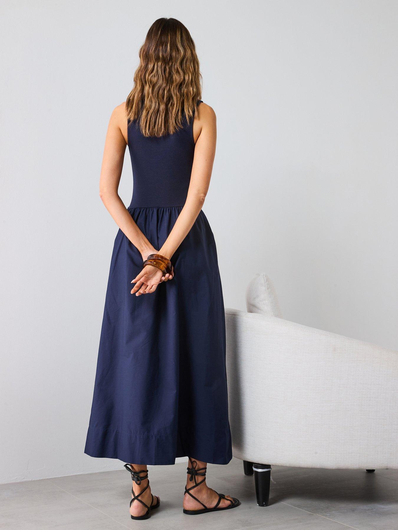 Mango Flared Dress In Combined Fabric - Navy | Very Ireland