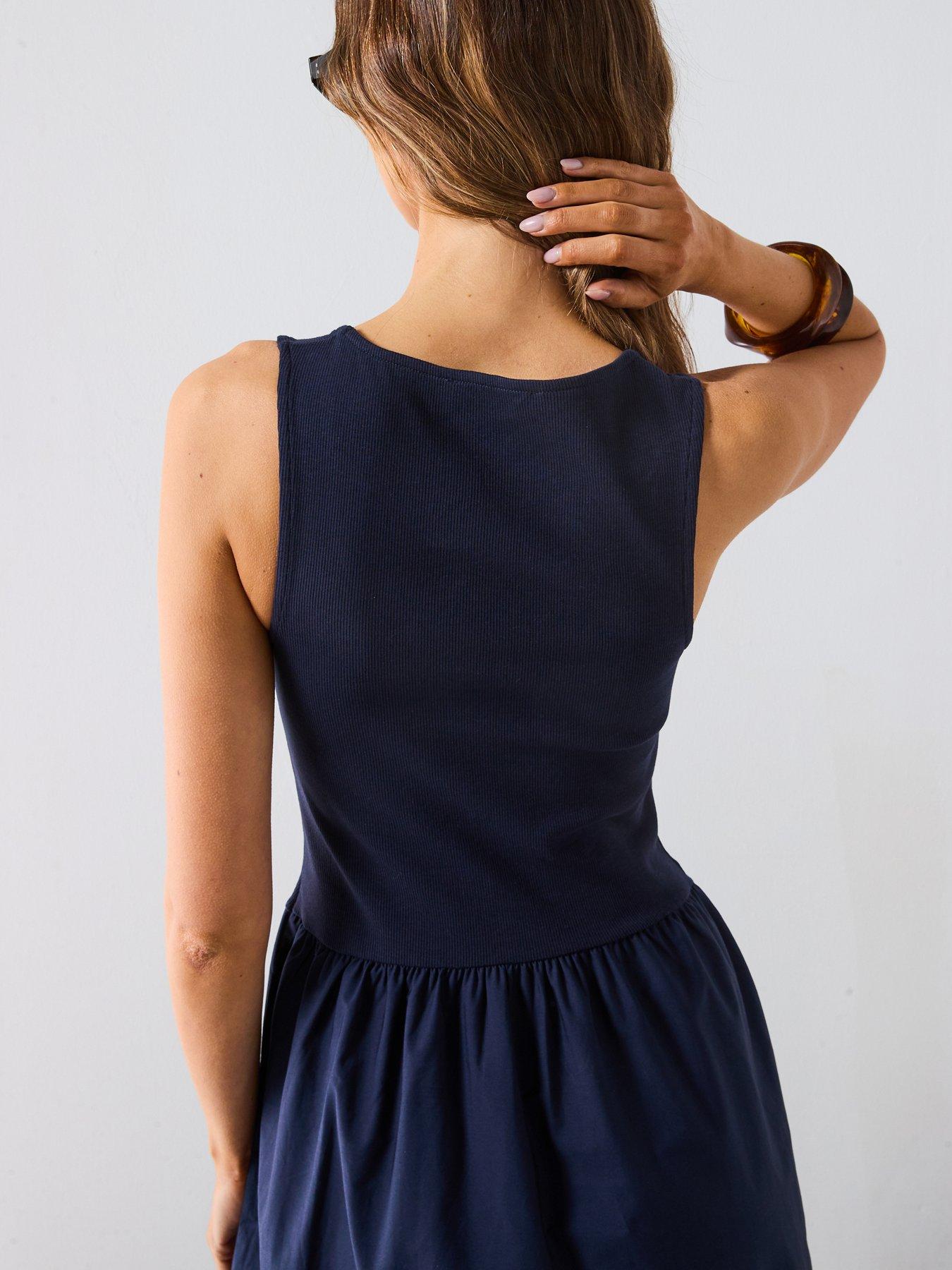 Mango Flared Dress In Combined Fabric - Navy | Very Ireland