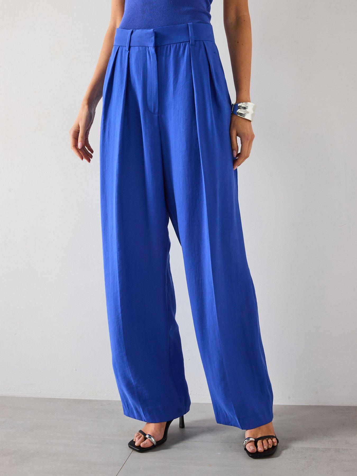 Mango Pleated Wide Leg Suit Trousers - Blue