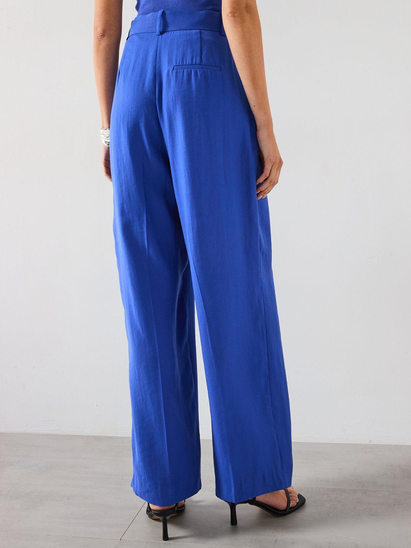 Image 2 of 6 of Mango Pleated Wide Leg Suit Trousers - Blue