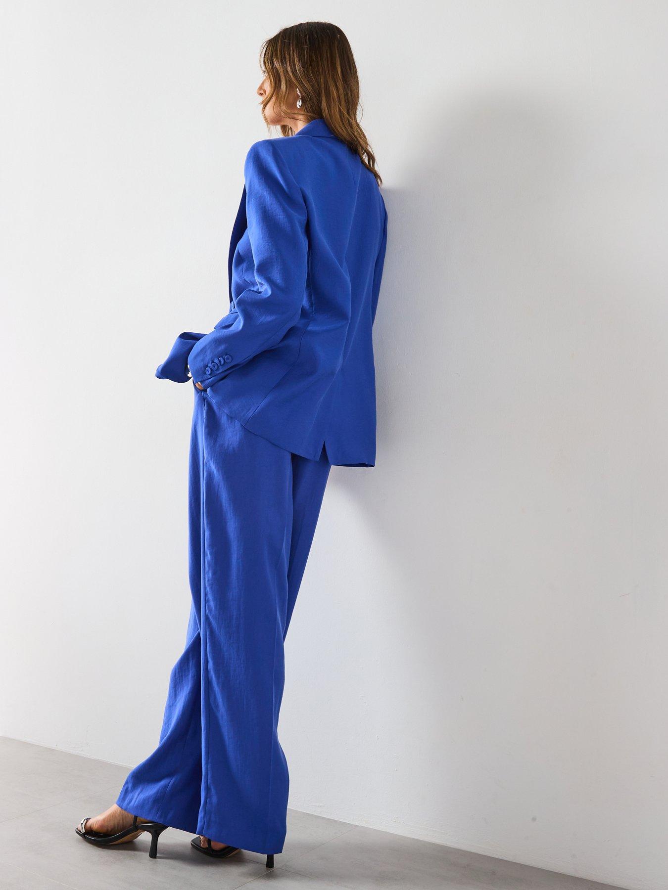 Image 5 of 6 of Mango Pleated Wide Leg Suit Trousers - Blue