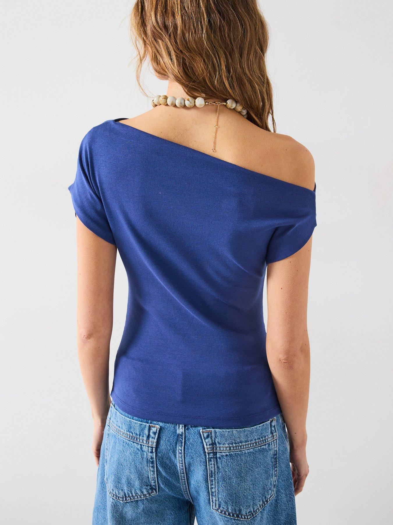 mango-asymmetrical-draped-top-bluestillFront