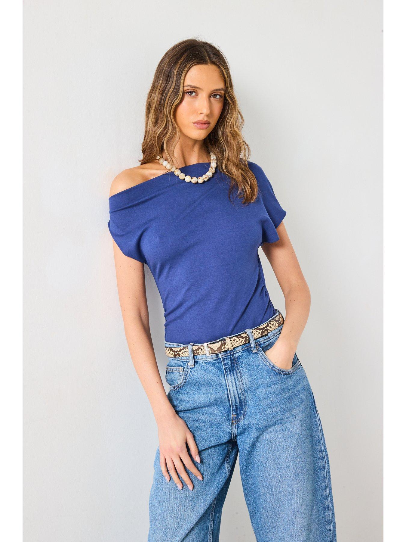 Image 5 of 6 of Mango Asymmetrical Draped Top - Blue