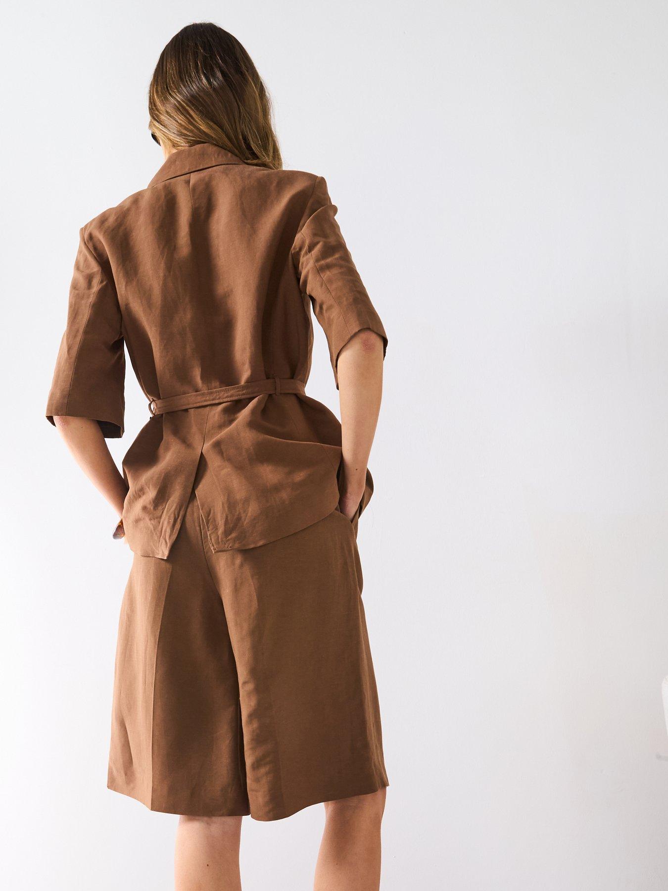 Image 2 of 6 of Mango Linen Blend Suit Blazer With Belt - Brown