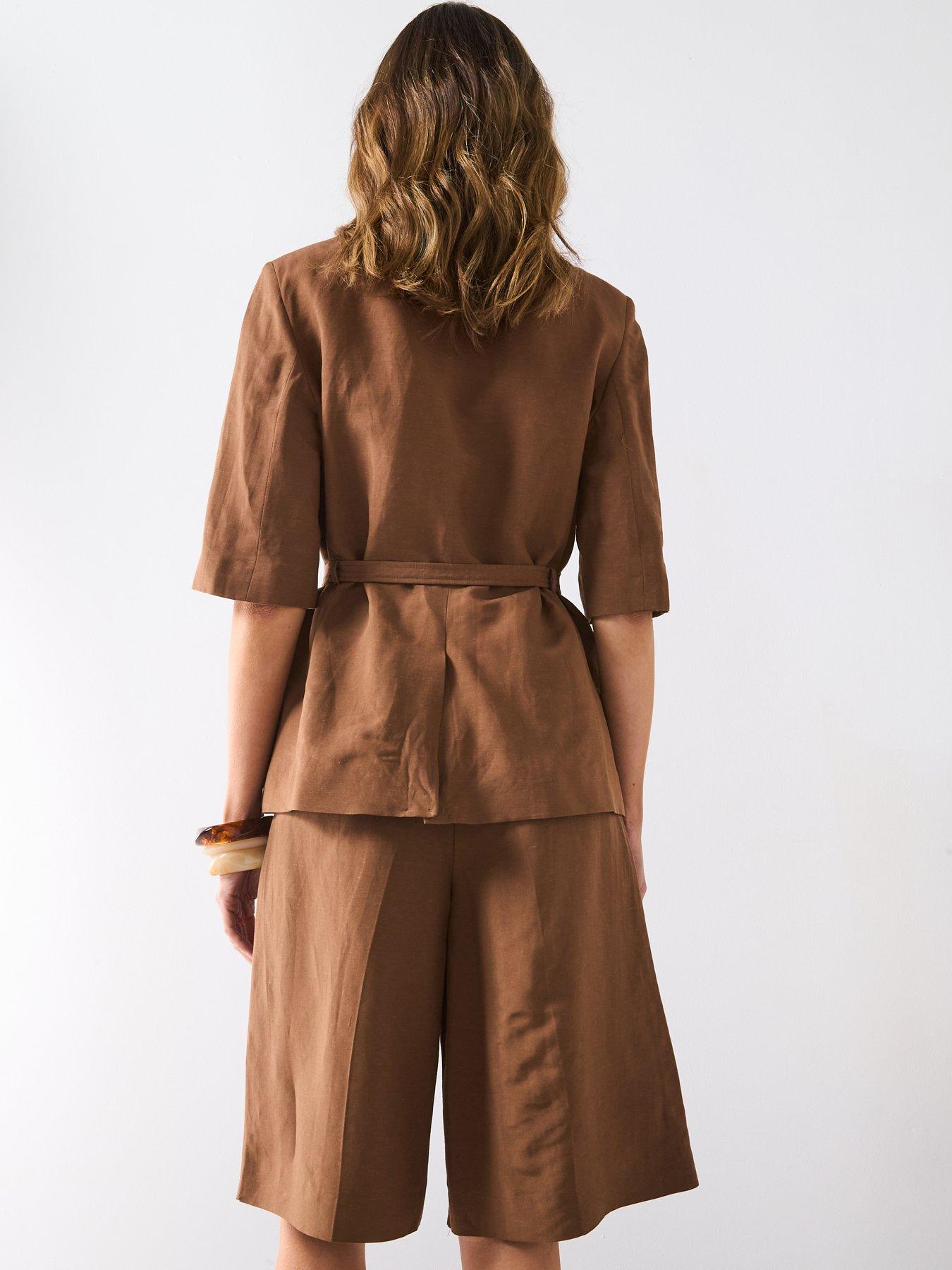 Image 6 of 6 of Mango Linen Blend Suit Blazer With Belt - Brown