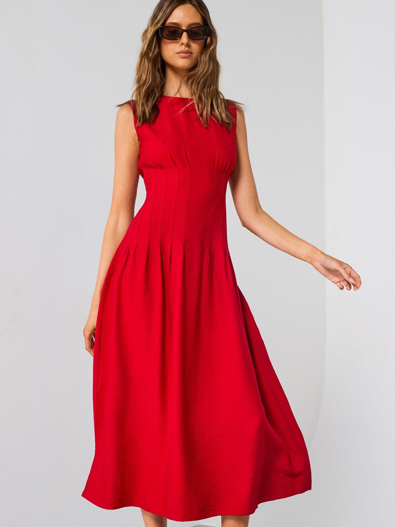 mango-straight-panel-dress-with-darts-red