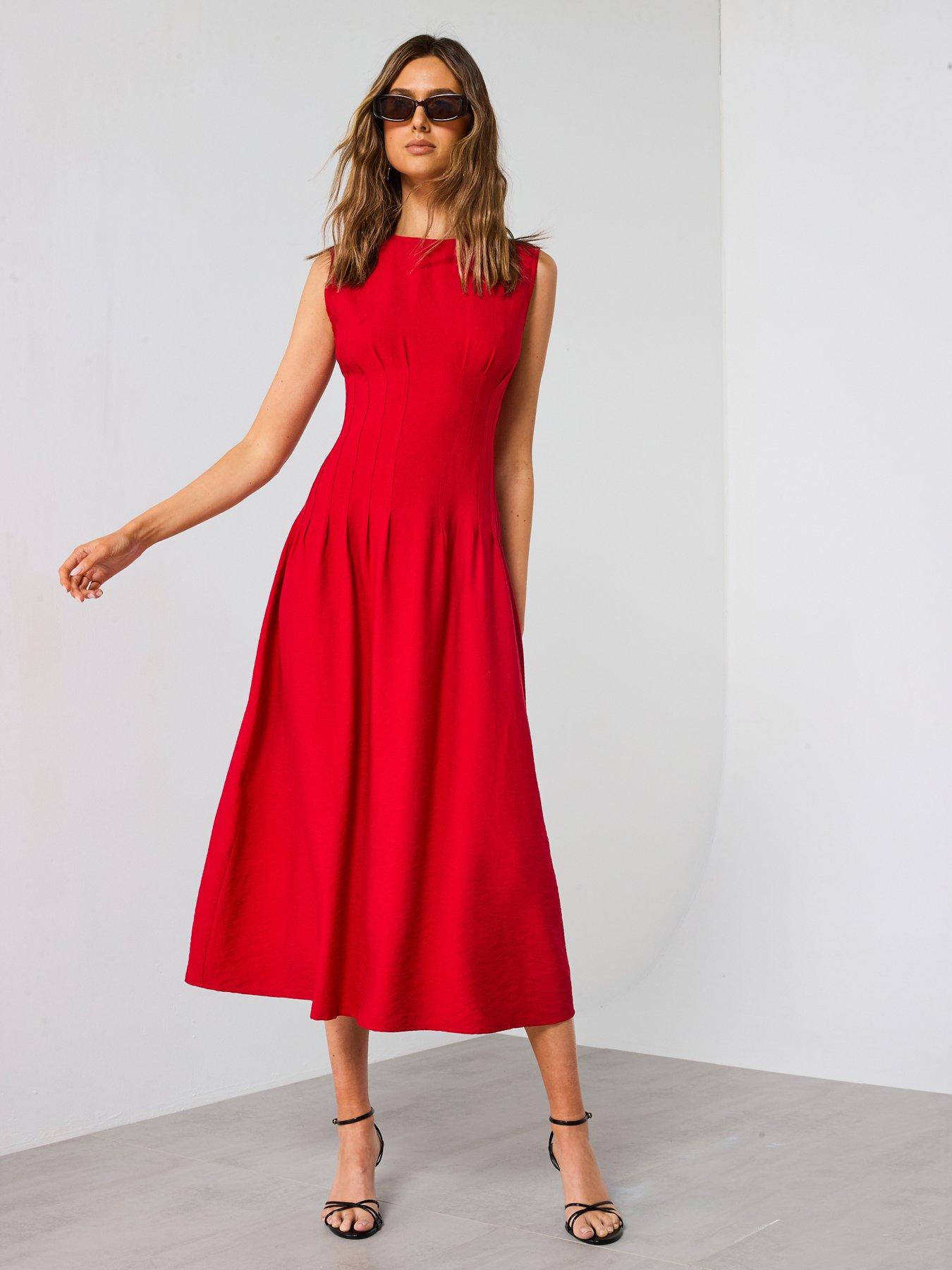 mango-straight-panel-dress-with-darts-redback
