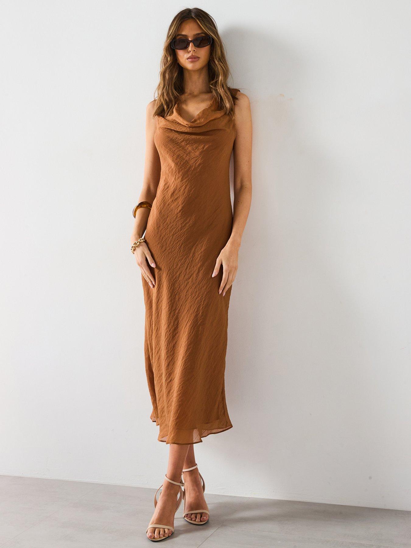 mango-draped-neck-lyocell-dress-brown