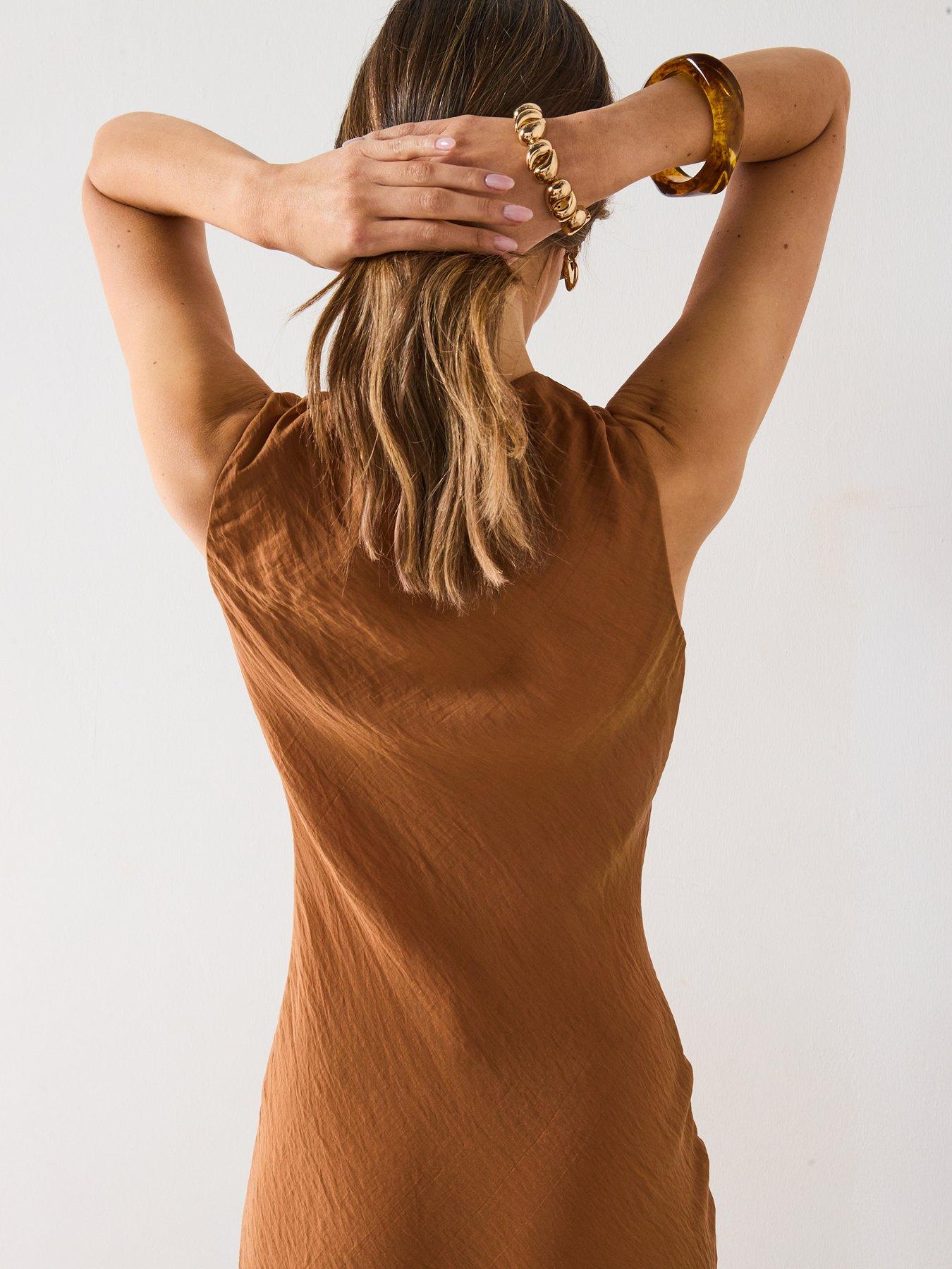 Image 5 of 6 of Mango Draped Neck Lyocell Dress - Brown