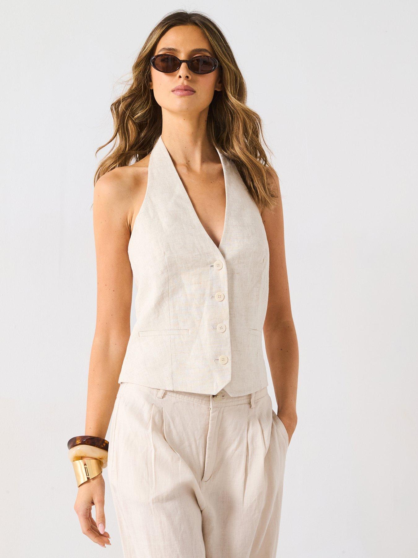 Mango Linen Suit Waistcoat - Brown