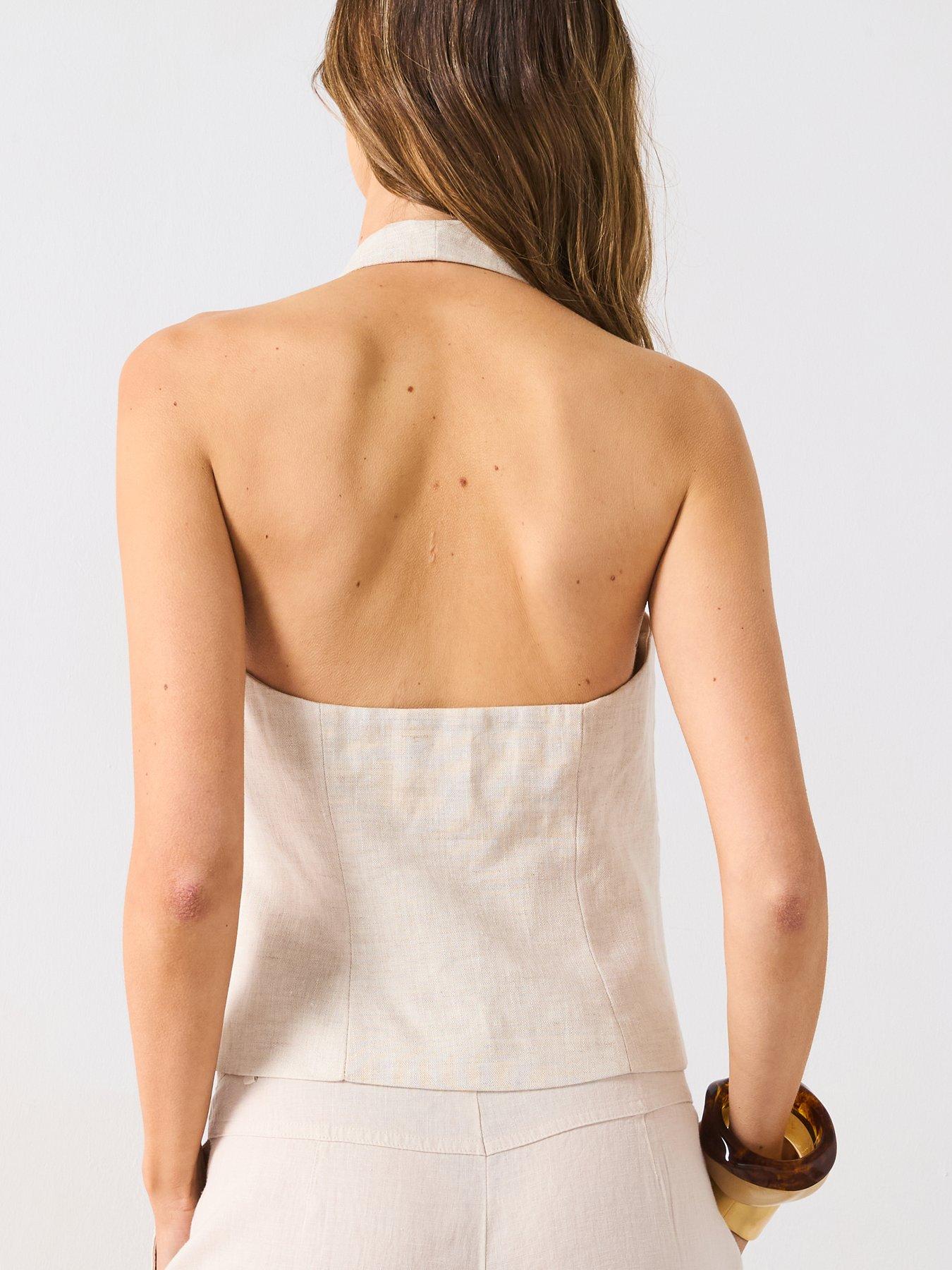 Image 2 of 6 of Mango Linen Suit Waistcoat - Brown