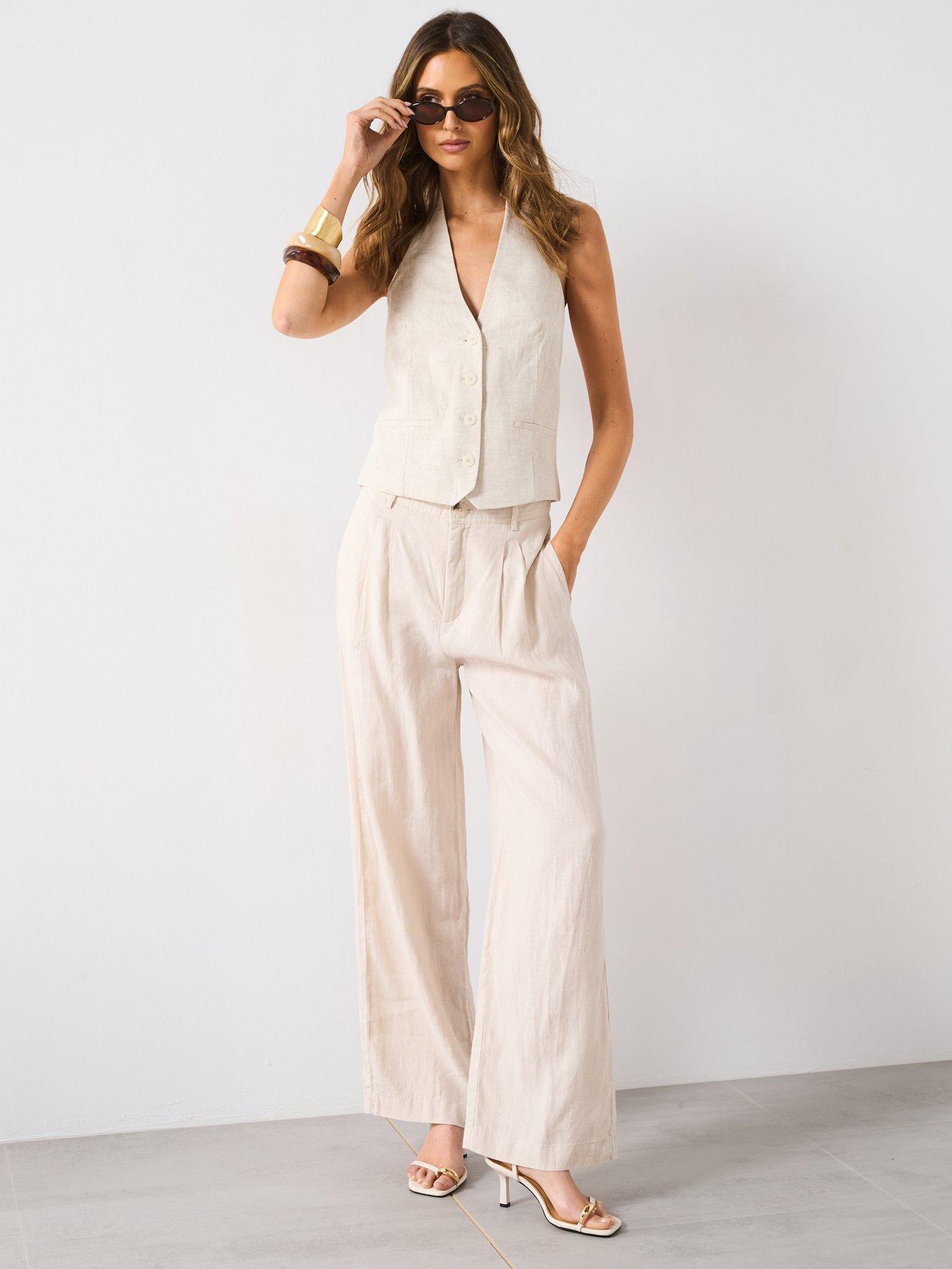 Image 3 of 6 of Mango Linen Suit Waistcoat - Brown