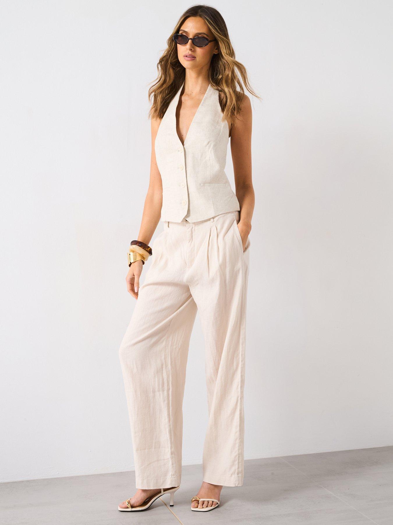 Image 6 of 6 of Mango Linen Suit Waistcoat - Brown