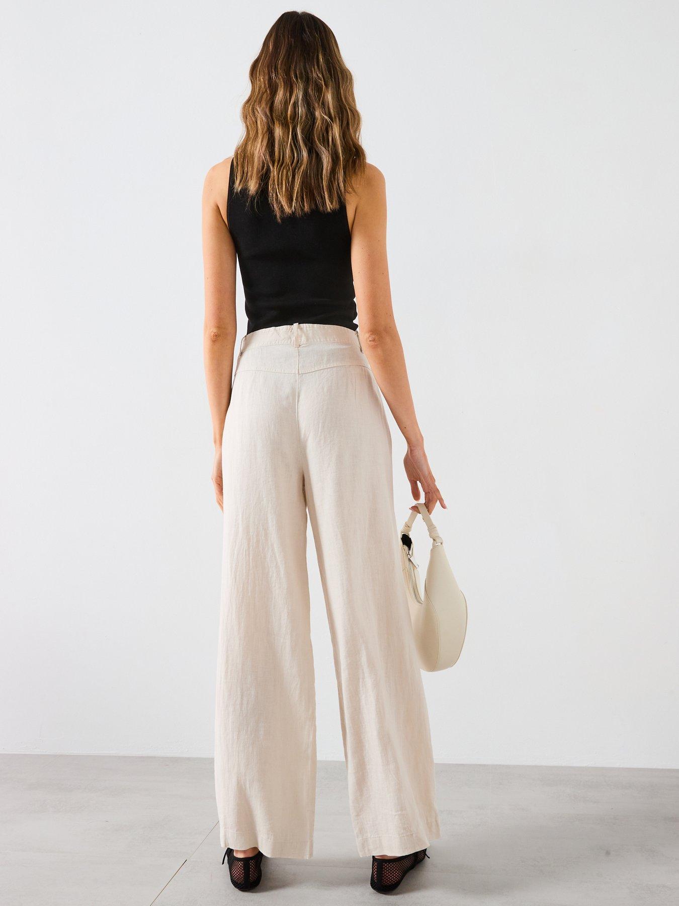 Image 5 of 6 of Mango Linen Trousers With Tortoiseshell Button - Pastel
